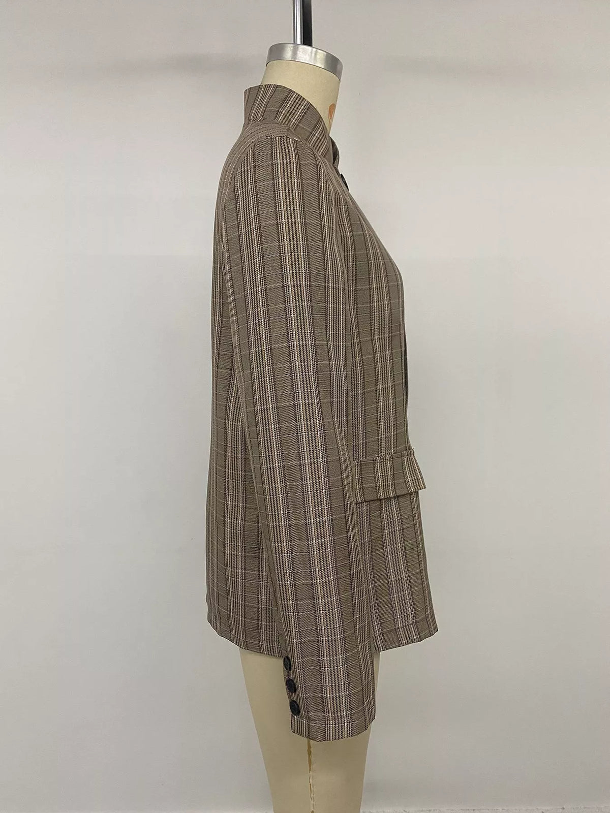 Plaid Single-Button Blazer - Lilixa.store