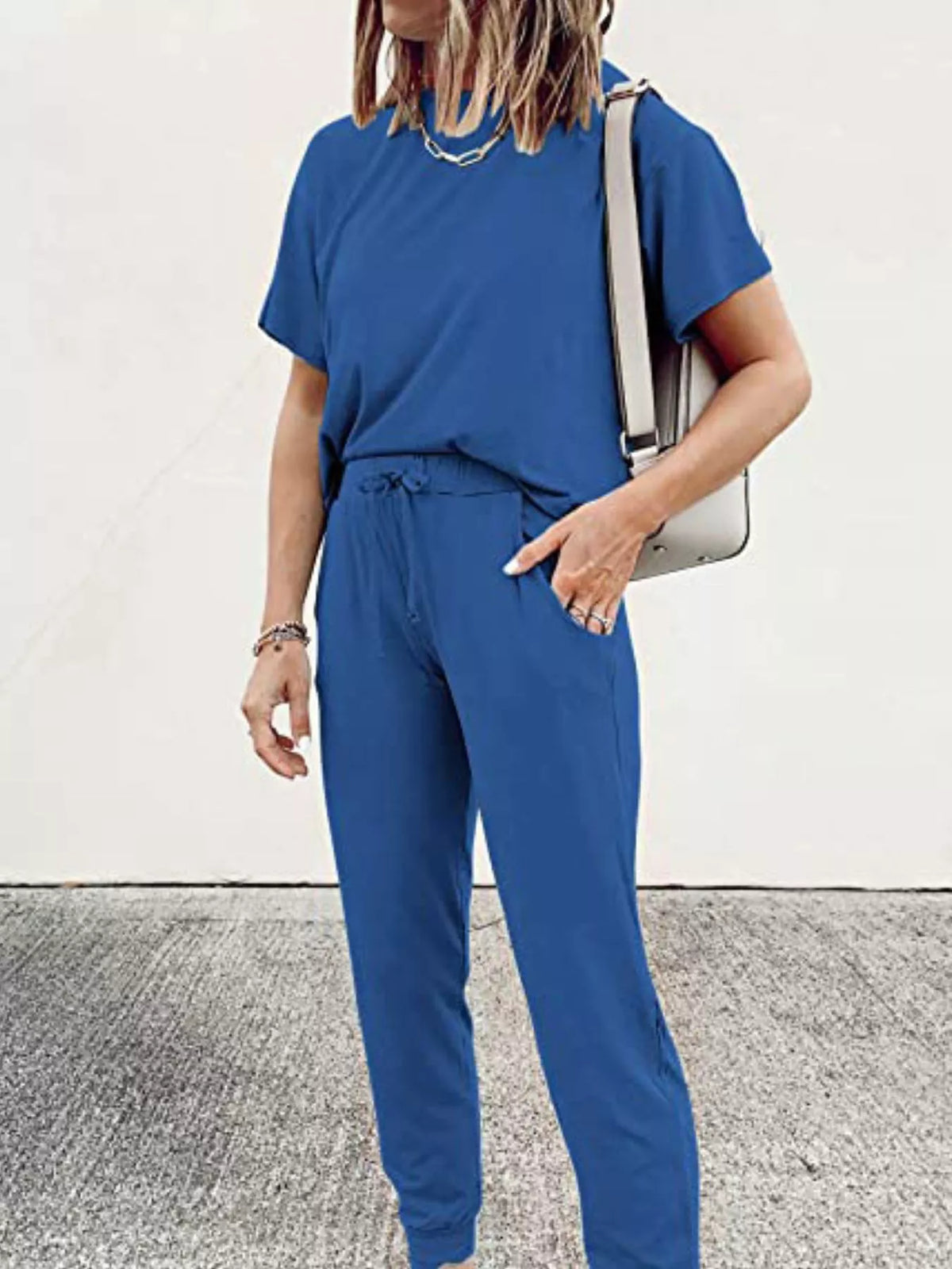 Full Size Round Neck Top and Drawstring Pants Set Plus Size - Lilixa.store