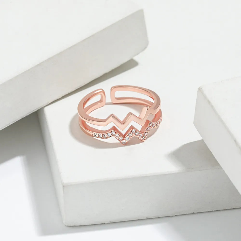 Wave Shape Inlaid Zircon Open Ring - Lilixa.store