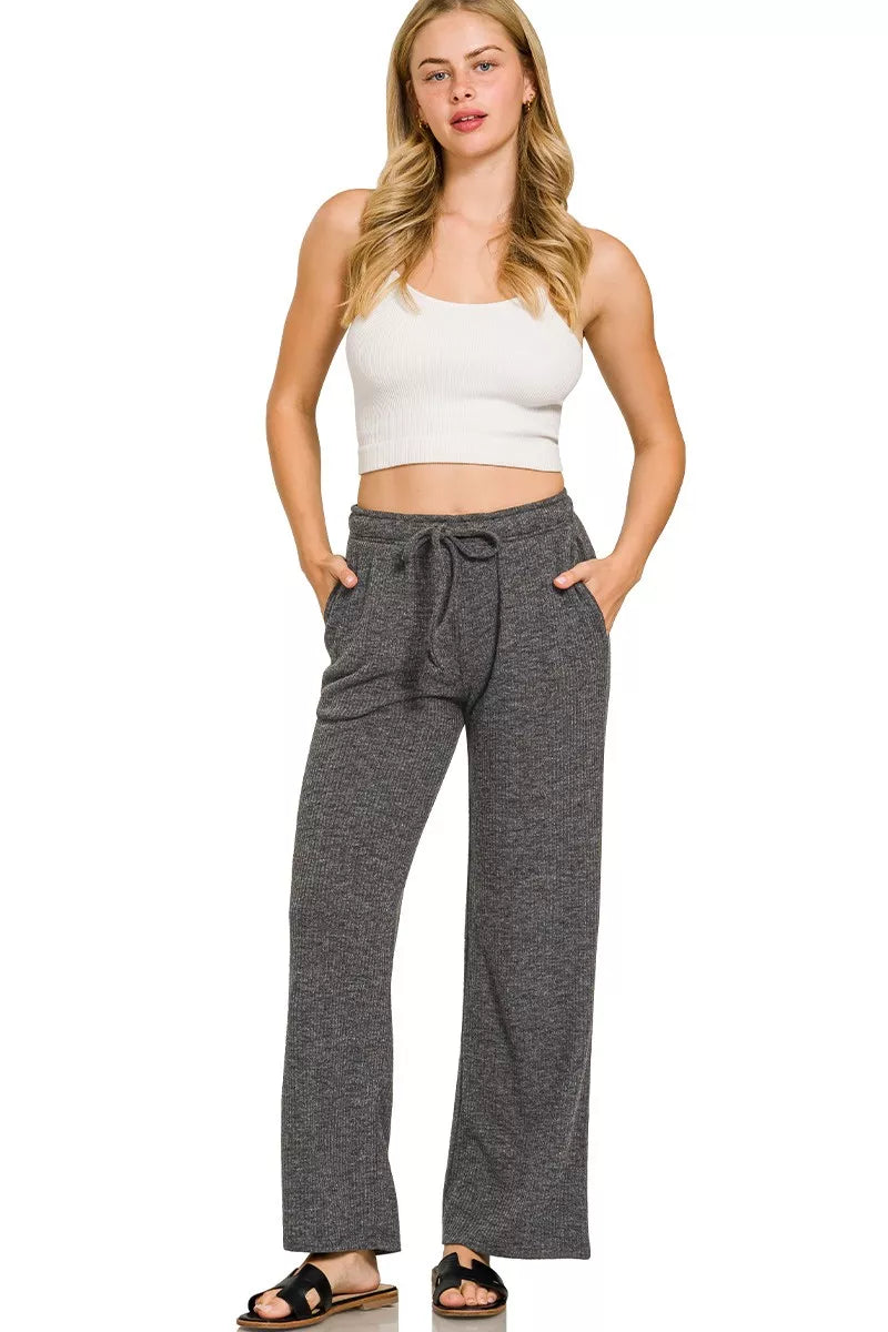 Zenana Ribbed Drawstring Lounge Pants - Lilixa.store
