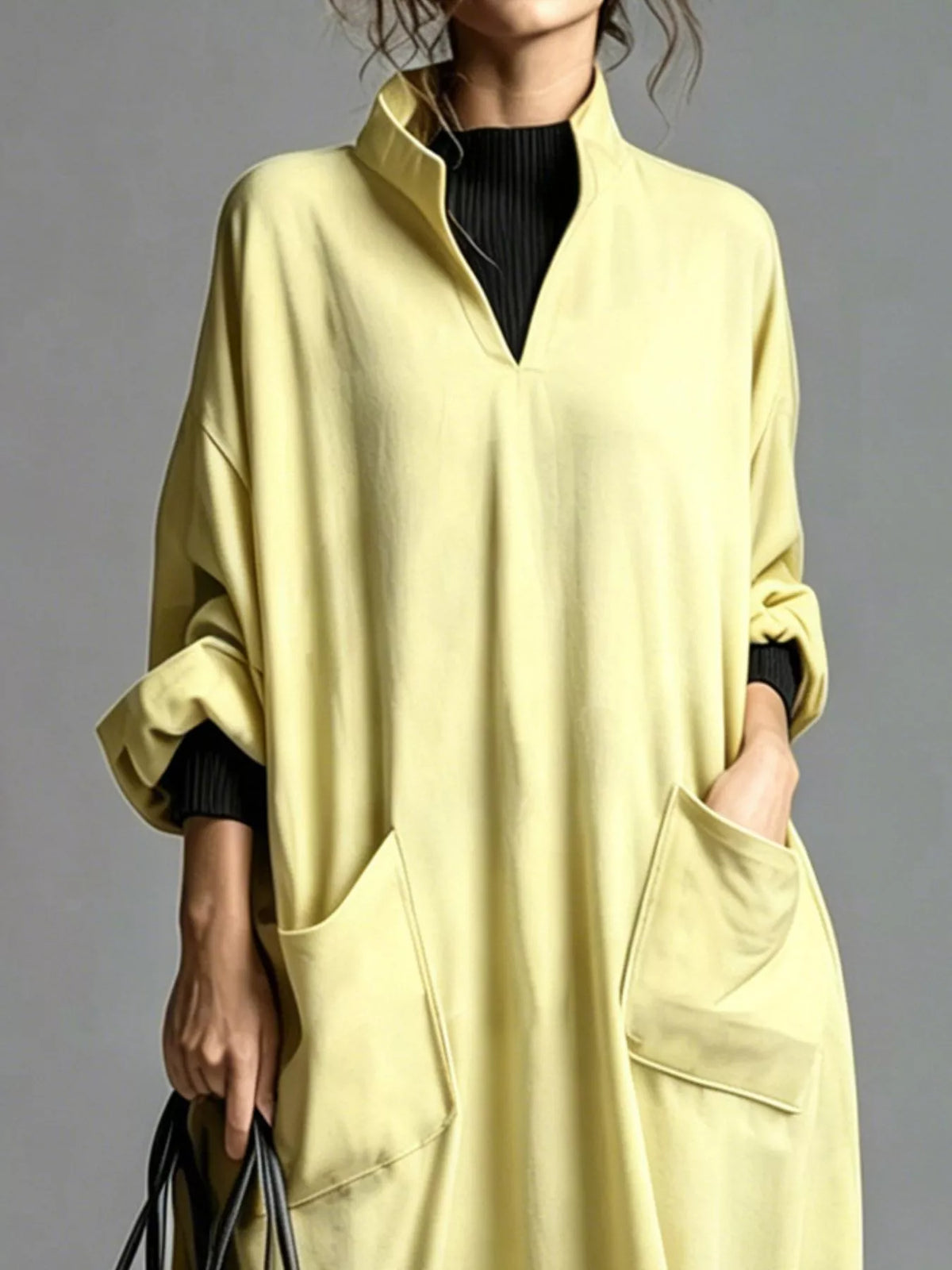 Full Size Loose-Fit Mock Neck Midi Dress with Pockets Plus Size - Lilixa.store