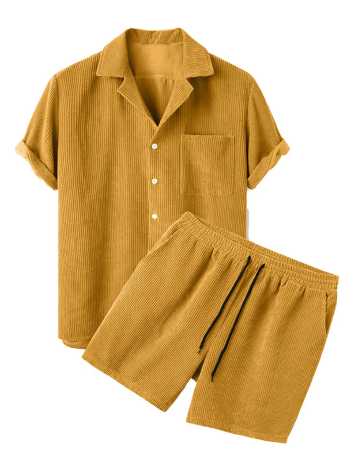 Men's Full Size Classic Textured Top and Shorts Set Plus Size in Yellow