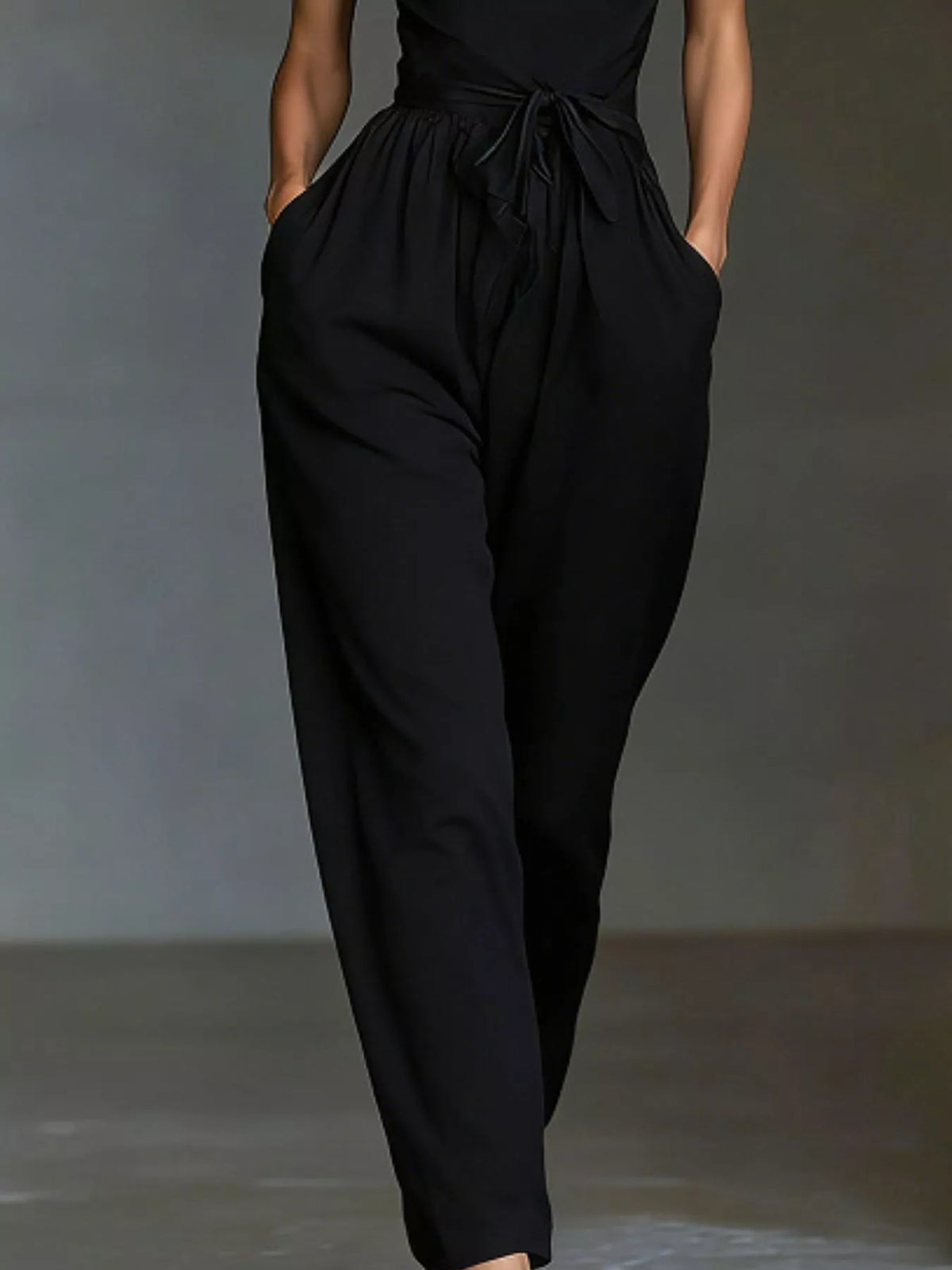Halter Neck Wide-Leg Jumpsuit with Waist-Tie Detail