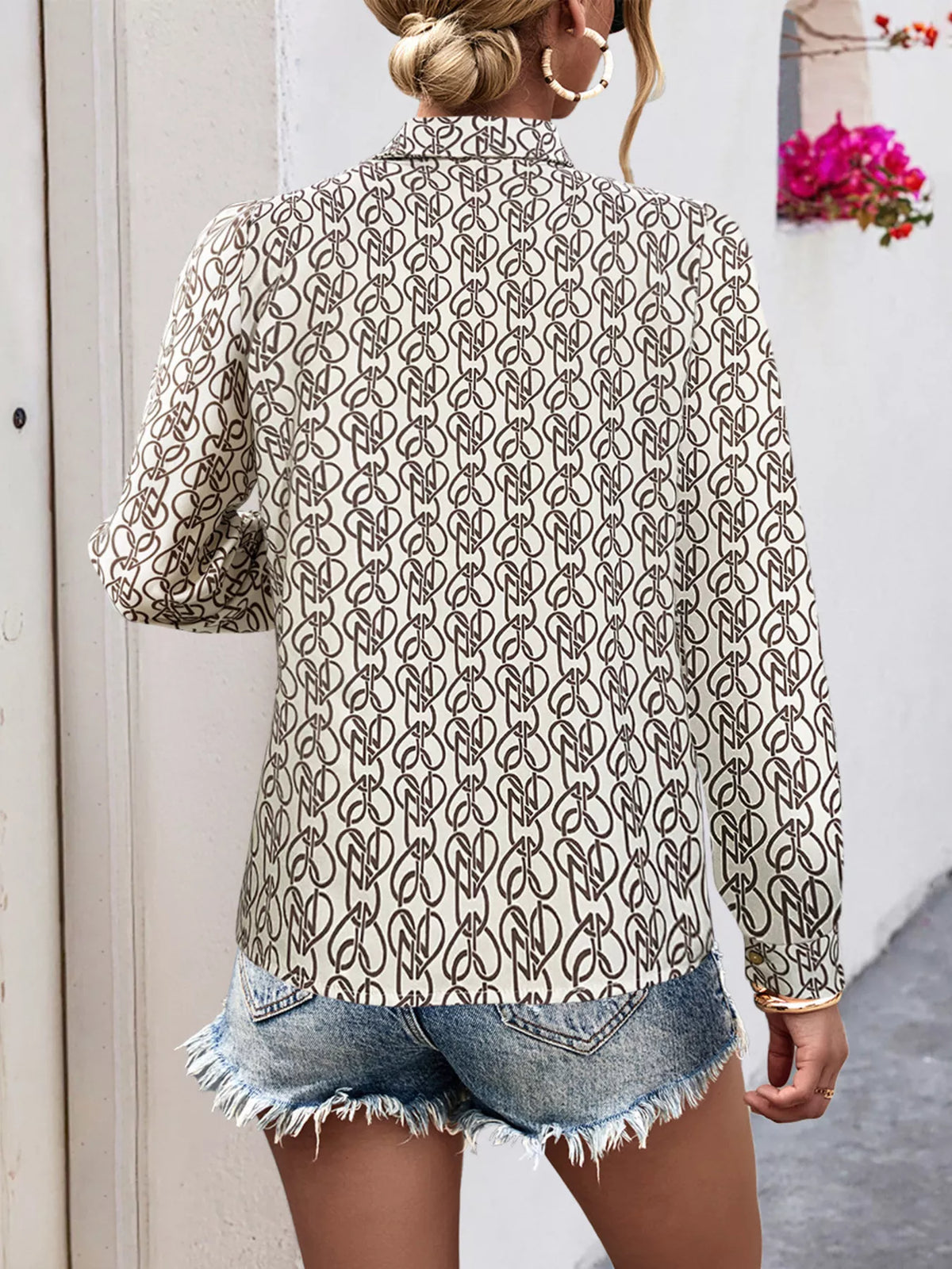 Printed Button-Down Long Sleeve Shirt