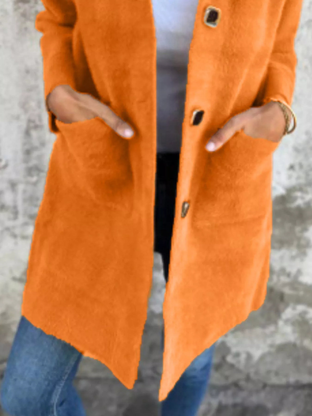 Full Size Button-Down Long Sleeve Longline Coat Plus Size, view 3
