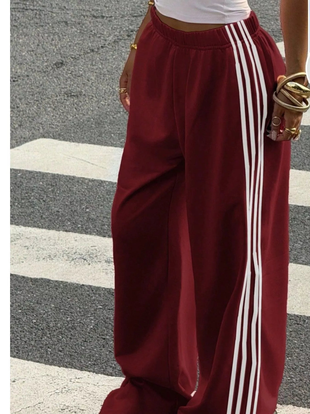 High-Waisted Wide-Leg Track Pants with Side Stripes, view 10