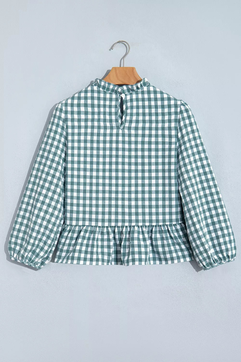 3/4 Sleeve Shirred Plaid Peplum Top - Lilixa.store
