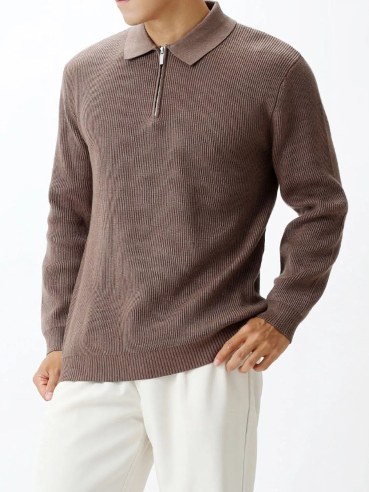 Men's Plus Size Ribbed Knit Quarter-Zip Sweater