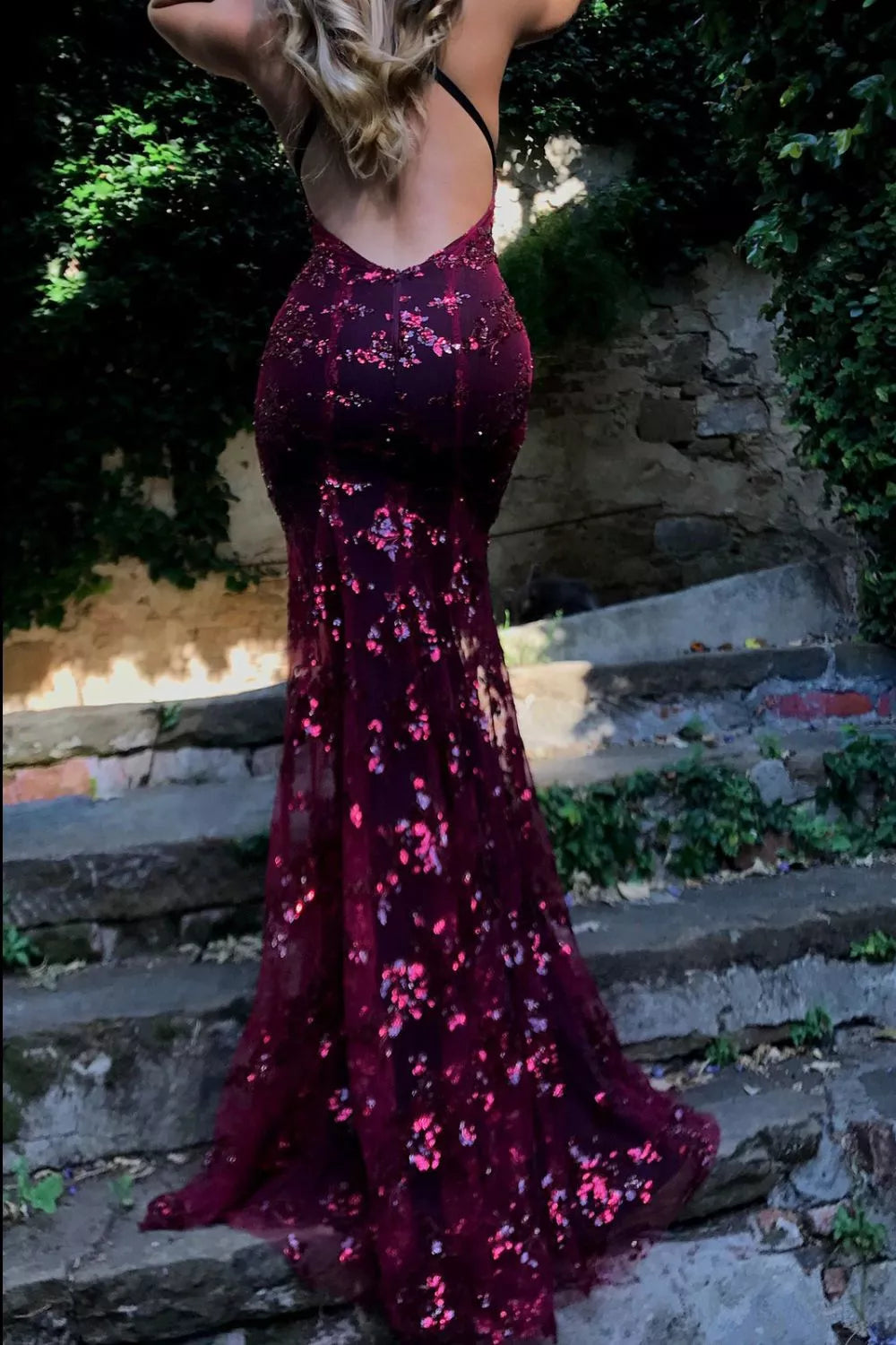 Full Size Sequin Tie Back V-Neck Maxi Dress Plus Size - Lilixa.store