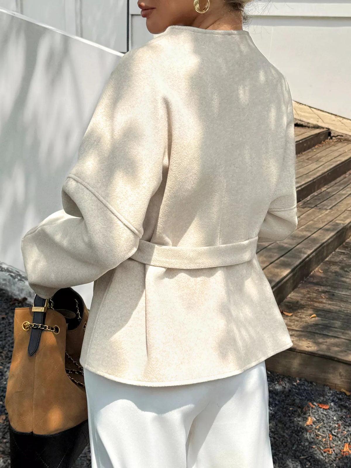 Surplice Dropped Shoulder Tie Belt Outerwear, view 2