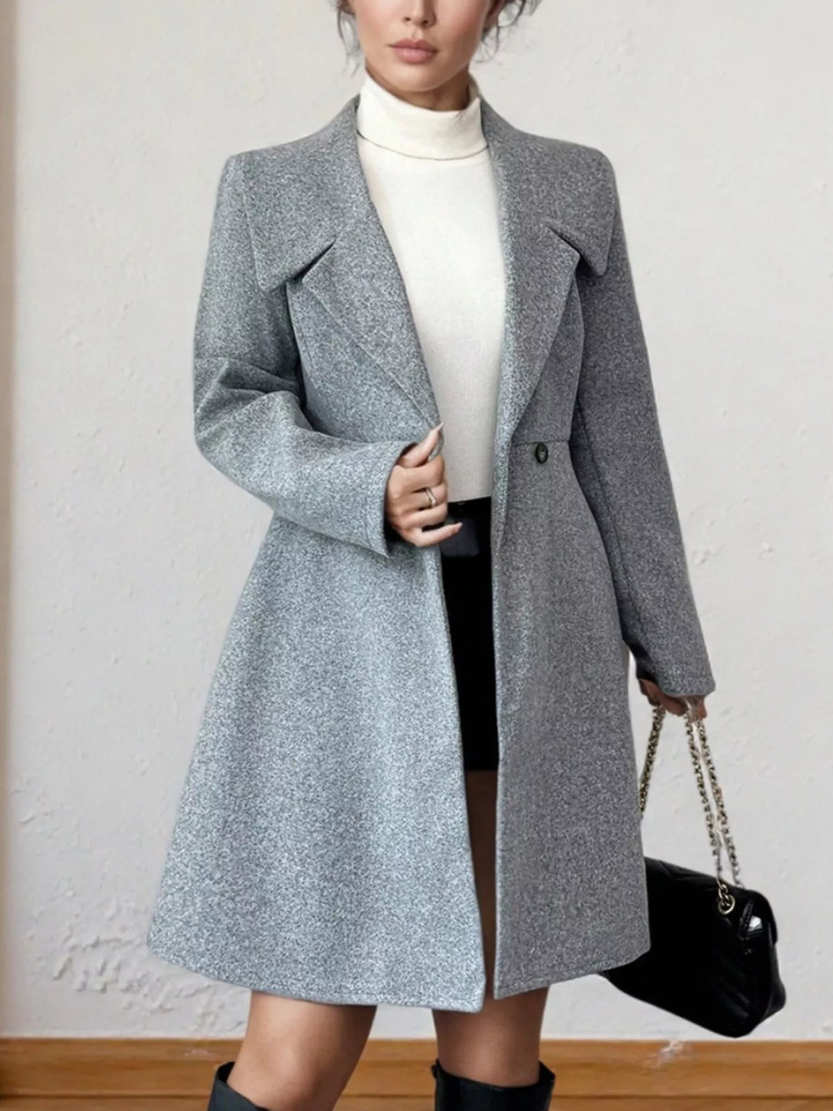Double-Breasted Wool Blend Coat