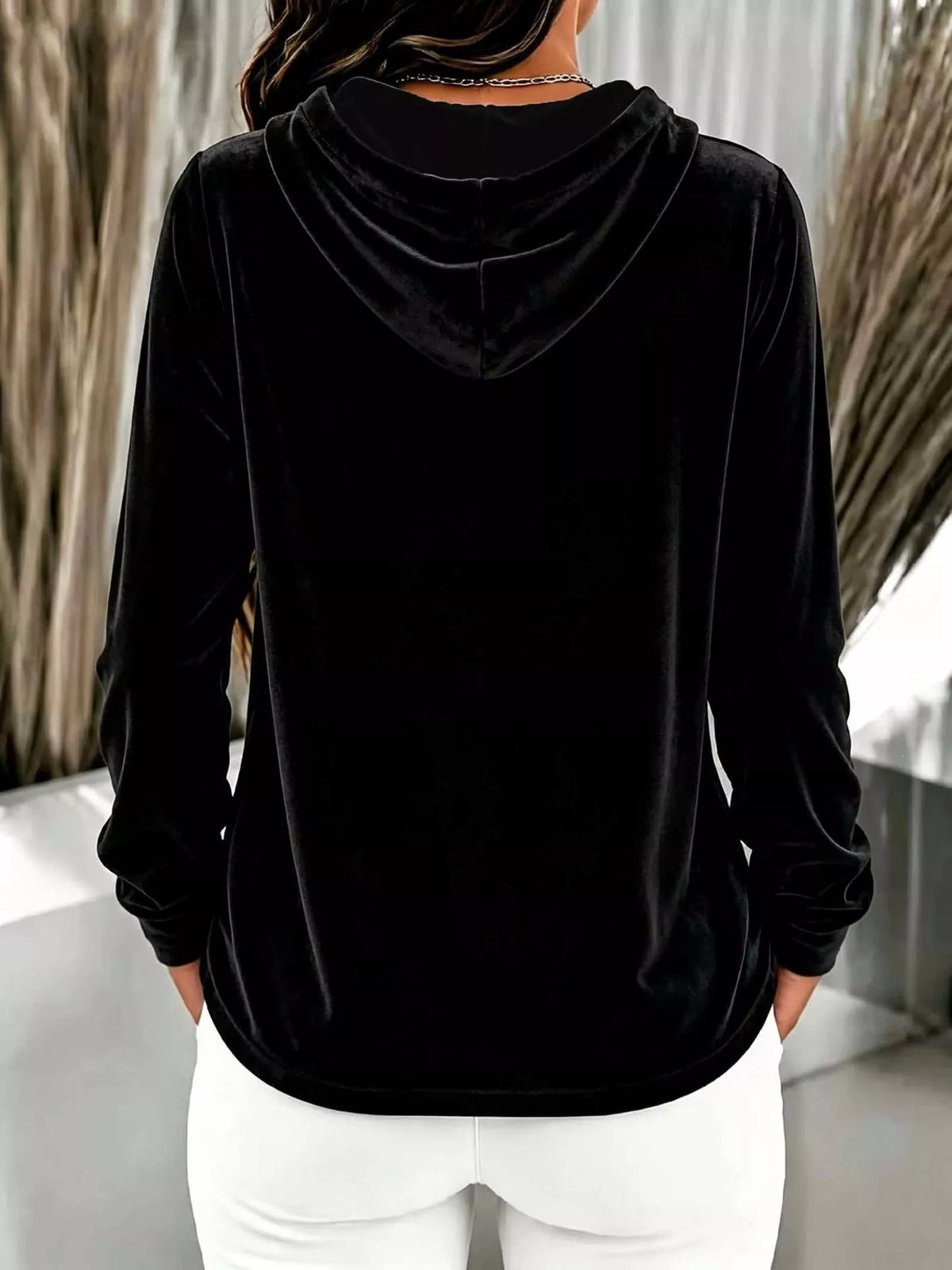 Full Size Drawstring Button Detail Hoodie Plus Size, view 5
