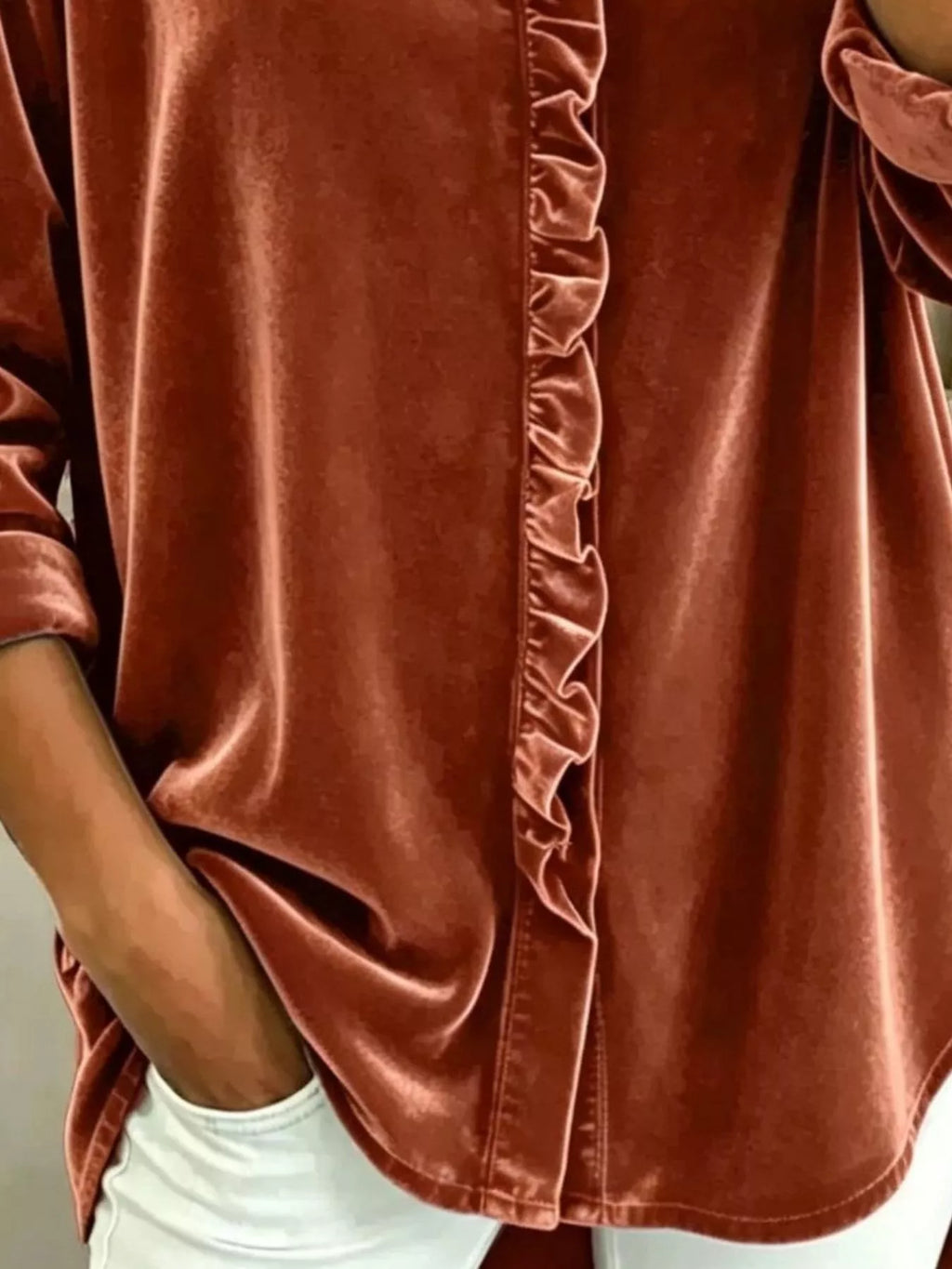 Velvet Frill V-Neck Blouse - Lilixa.store
