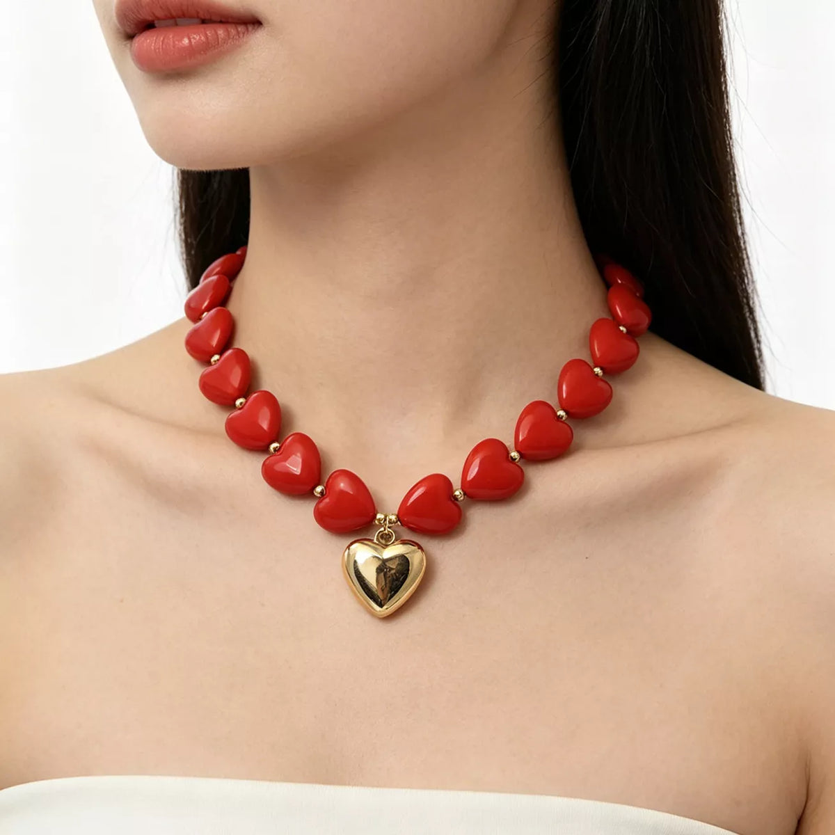Heart‑Shaped Resin Beaded Necklace - Lilixa.store