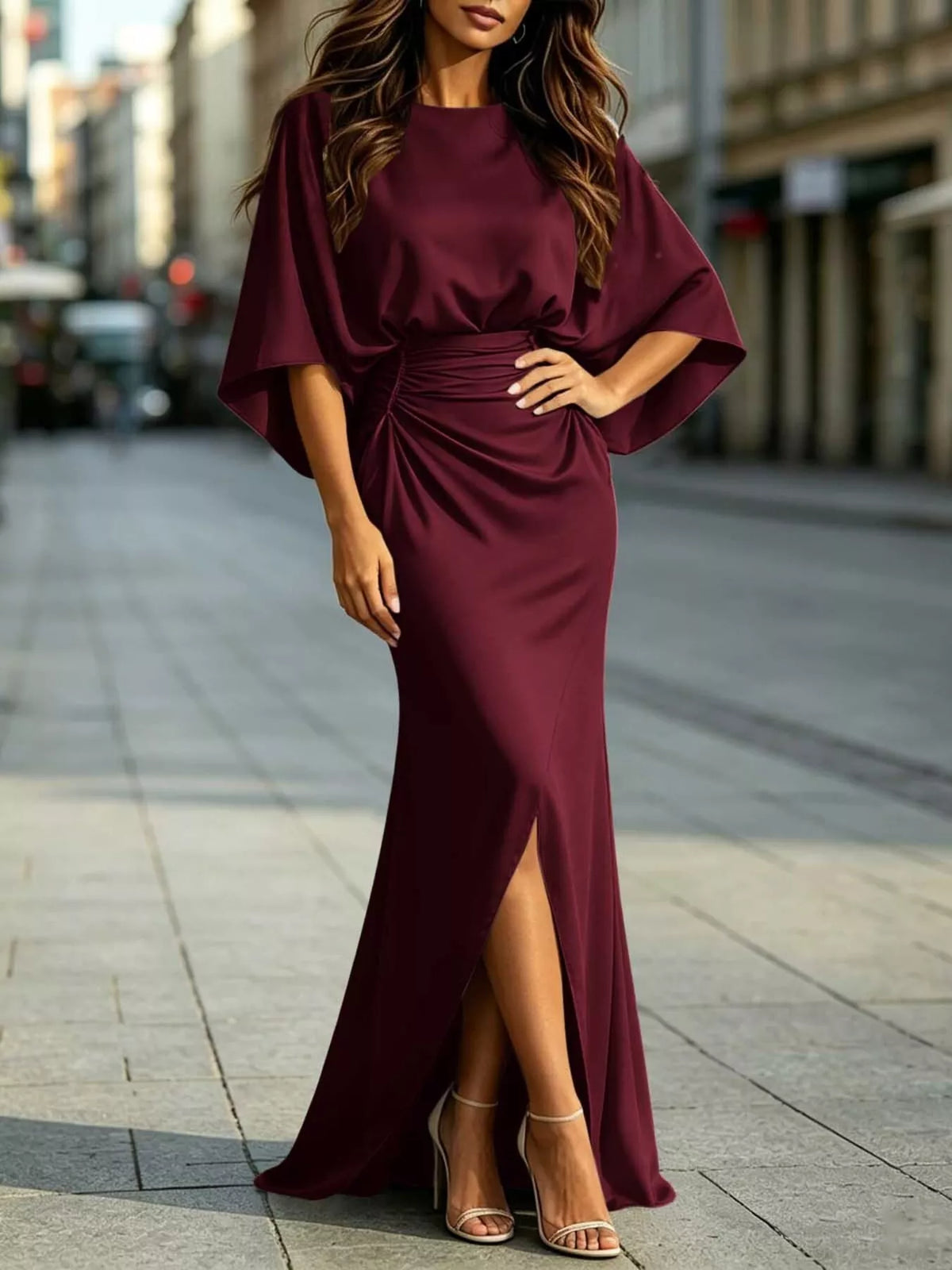 Ruched Waist Maxi Dress with Pockets, view 5