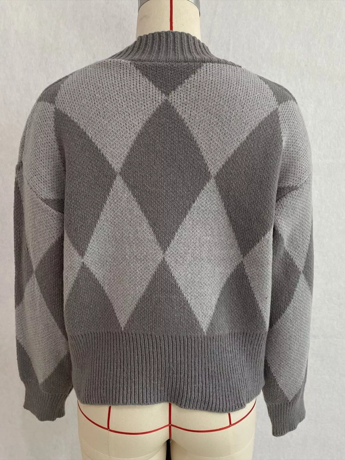 Argyle Pattern V-Neck Button-Down Cardigan, view 17