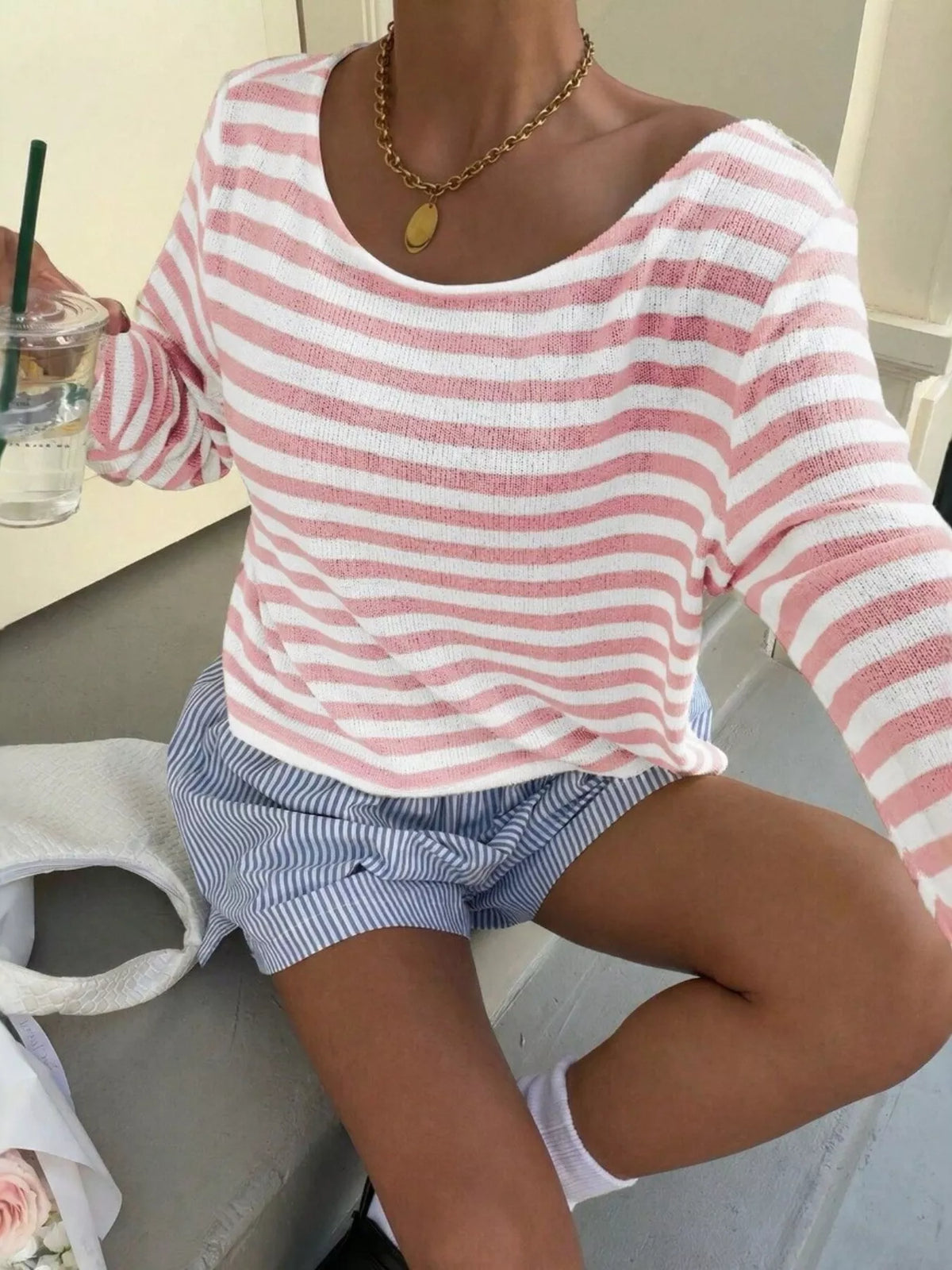 Boat Neck Striped Long Sleeve T-Shirt - Lilixa.store
