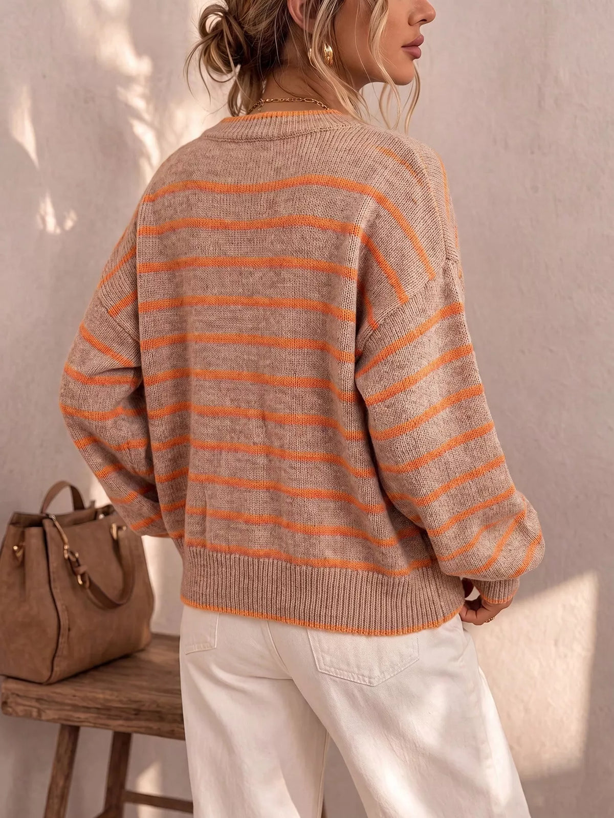 Striped Button-Down Knit Cardigan - Lilixa.store