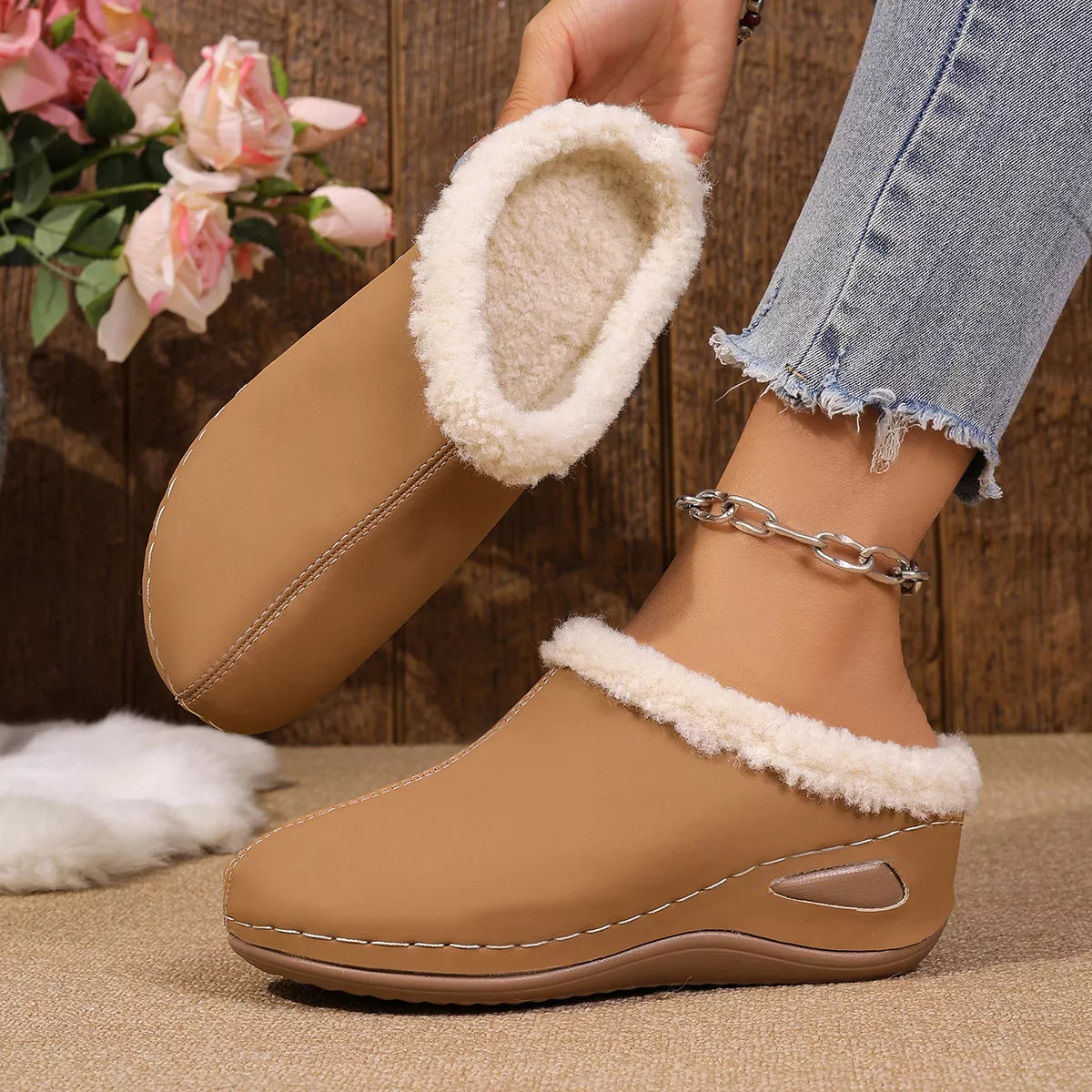 Cozy Plush Lined Wedge Slippers - Lilixa.store