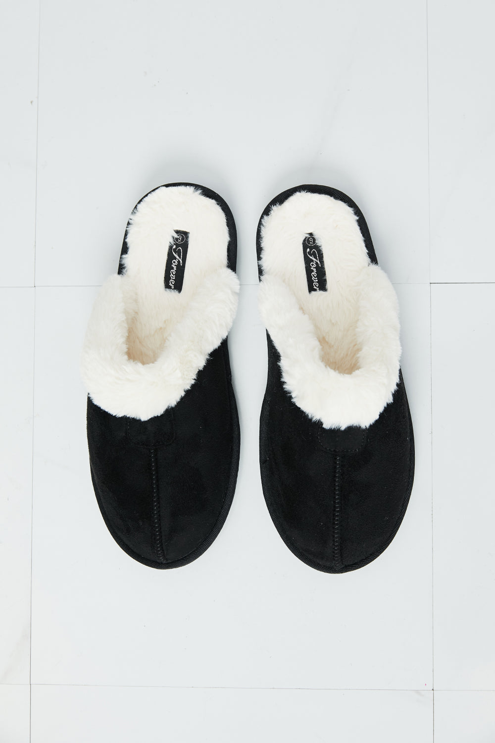 Forever Link Two-Tone Seam Detail Slippers in Black - Lilixa.store