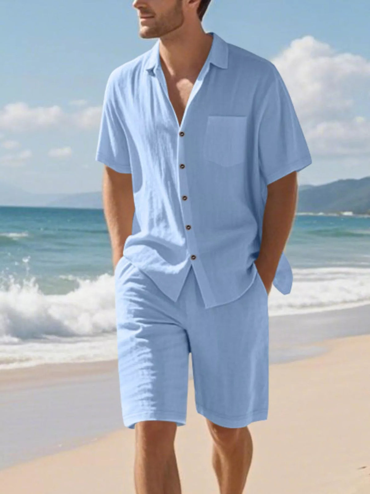 Men's Full Size Casual Button Up Shirt and Shorts Set Plus Size - Lilixa.store