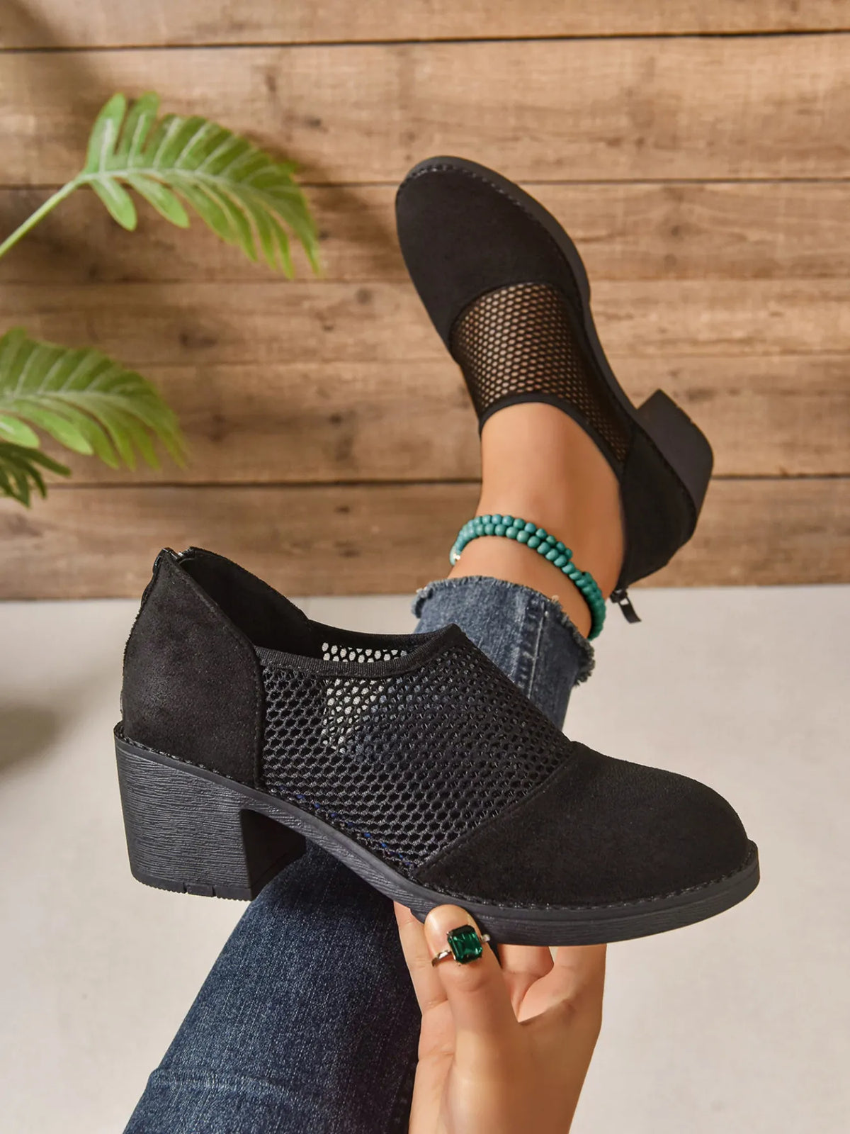 Mesh Panel Block Heel Pumps - Lilixa.store