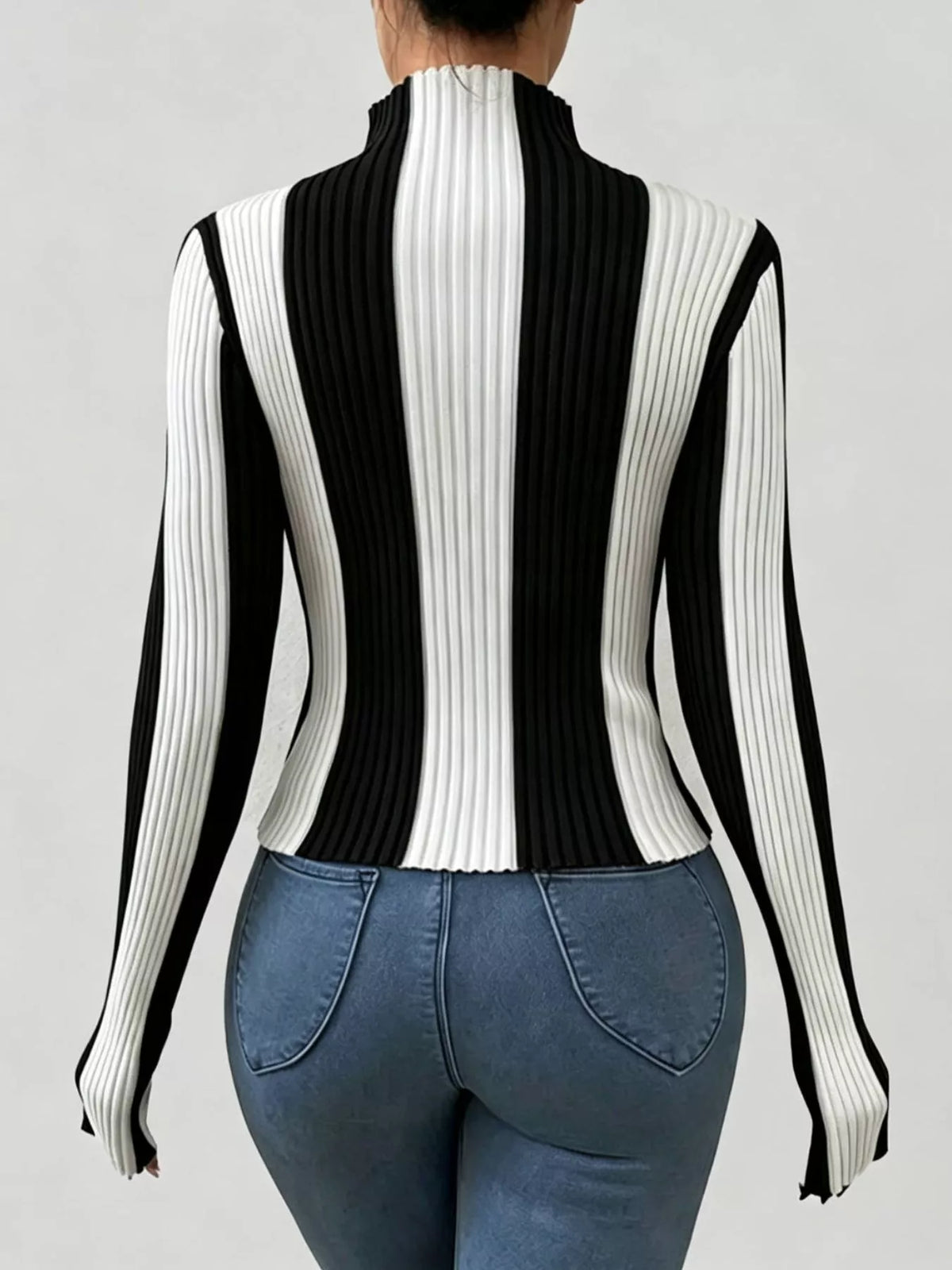 Color Block Turtleneck Ribbed Knit Top - Lilixa.store