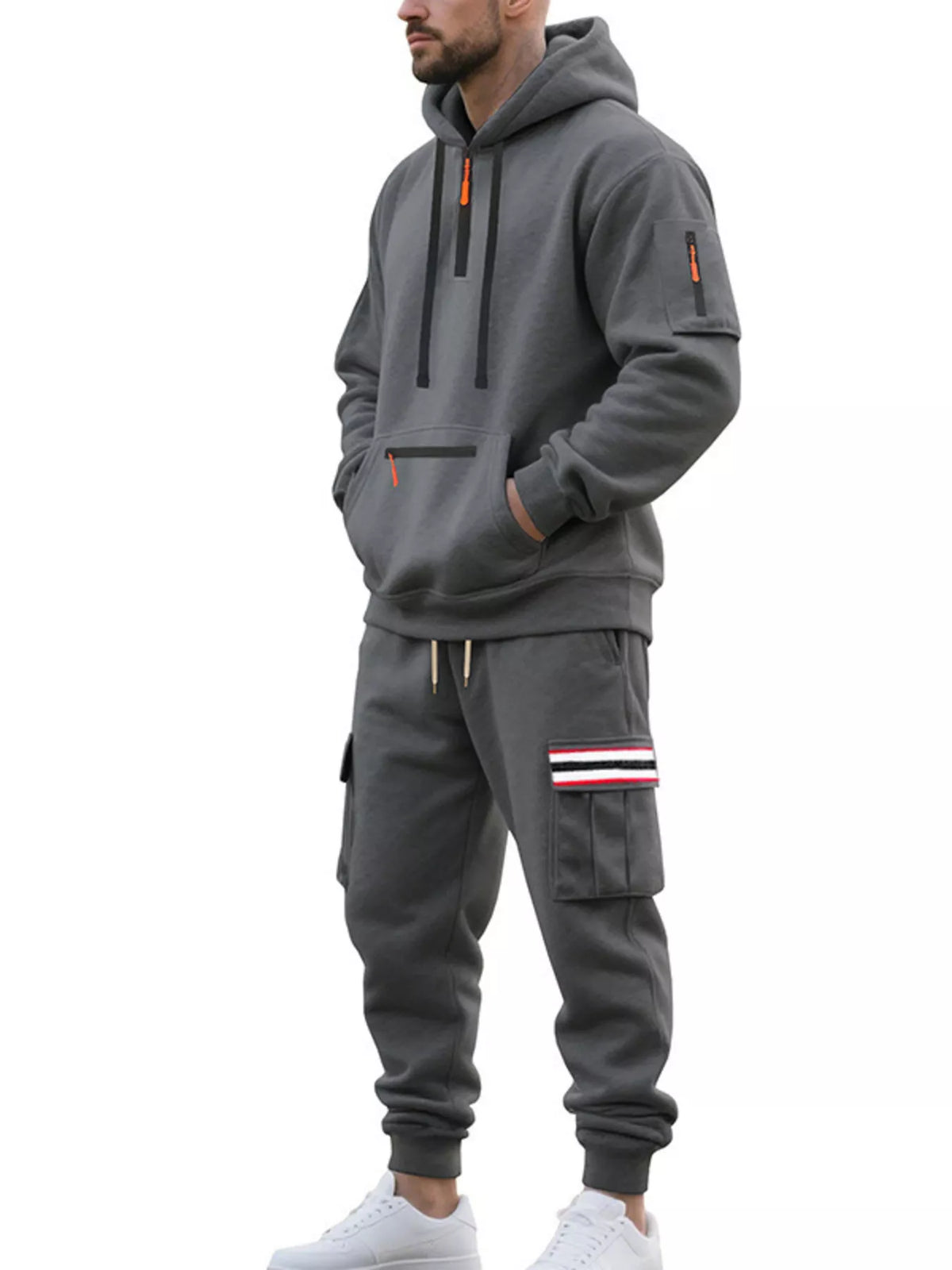 Men's Full Size Casual Half-Zip Hoodie and Cargo Pants Set Plus Size - Lilixa.store