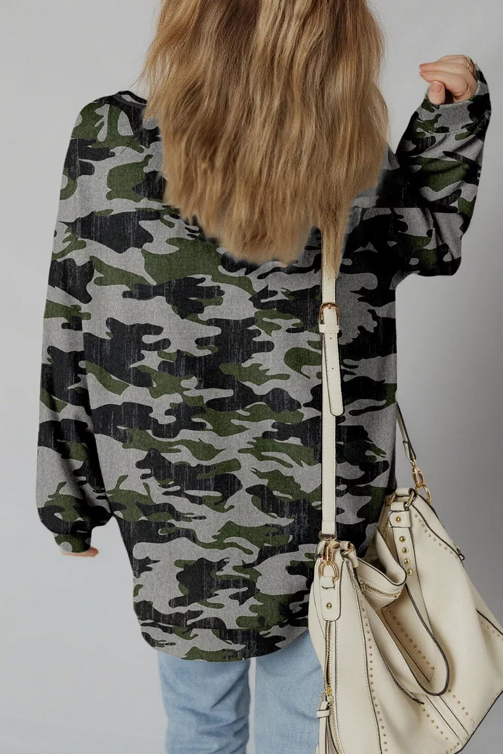 Camouflage Long Sleeve Sweatshirt with Relaxed Fit - Lilixa.store