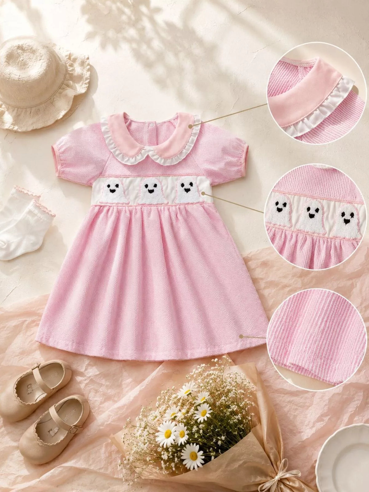 Children's Halloween Ghost Smocked Gingham Dress