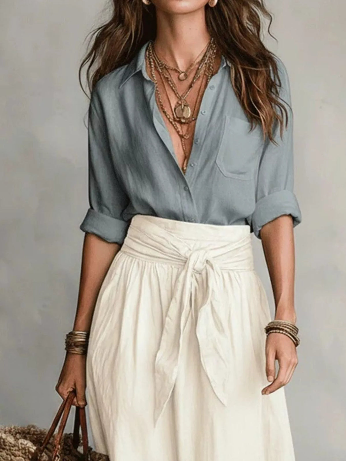 Full Size Button-Down Shirt and Skirt Set Plus Size - Lilixa.store