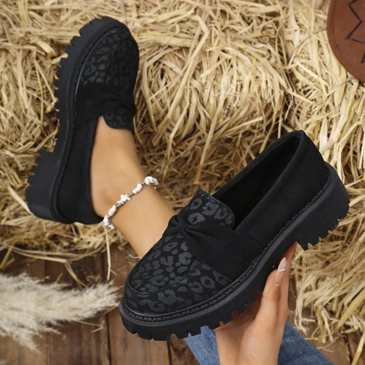 Leopard Round Toe Platform Slip-Ons, view 3