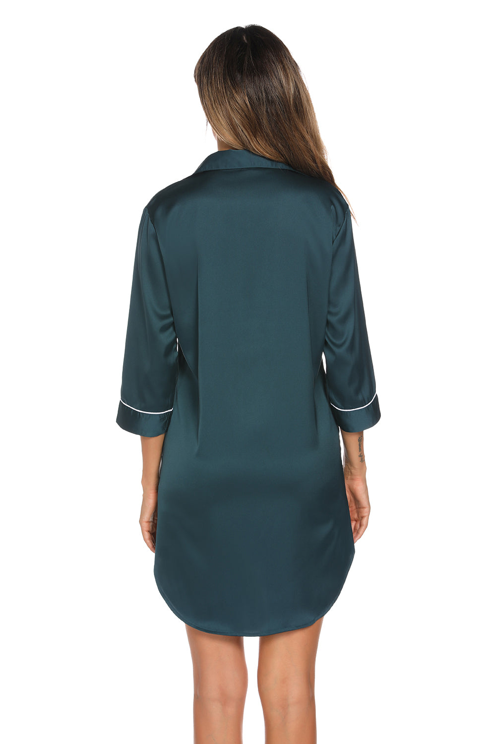 Button Up Collared Neck Night Dress with Pocket - Lilixa.store