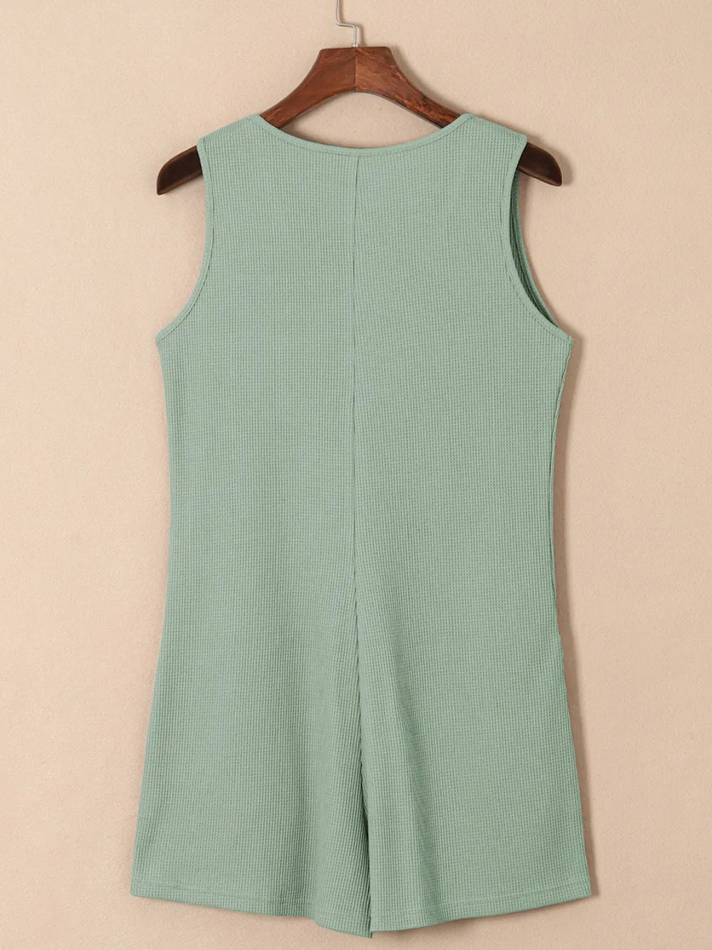 Waffle-Knit Half Button Sleeveless Romper with Pockets - Lilixa.store