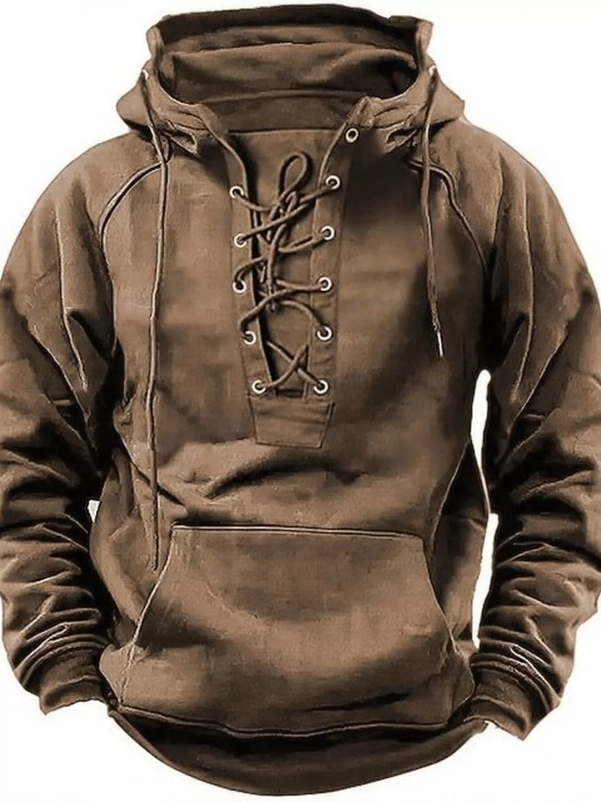 Men's Full Size Lace Up Front Raglan Sleeve Hoodie Plus Size