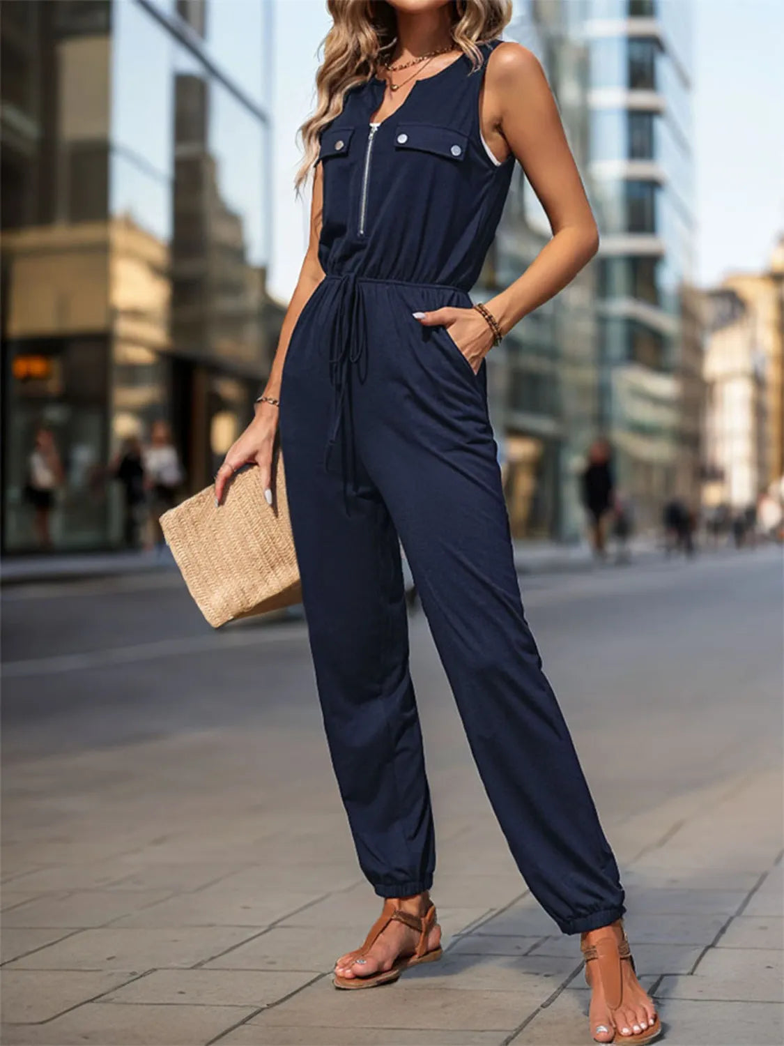 Drawstring Waist Sleeveless Jumpsuit - Lilixa.store