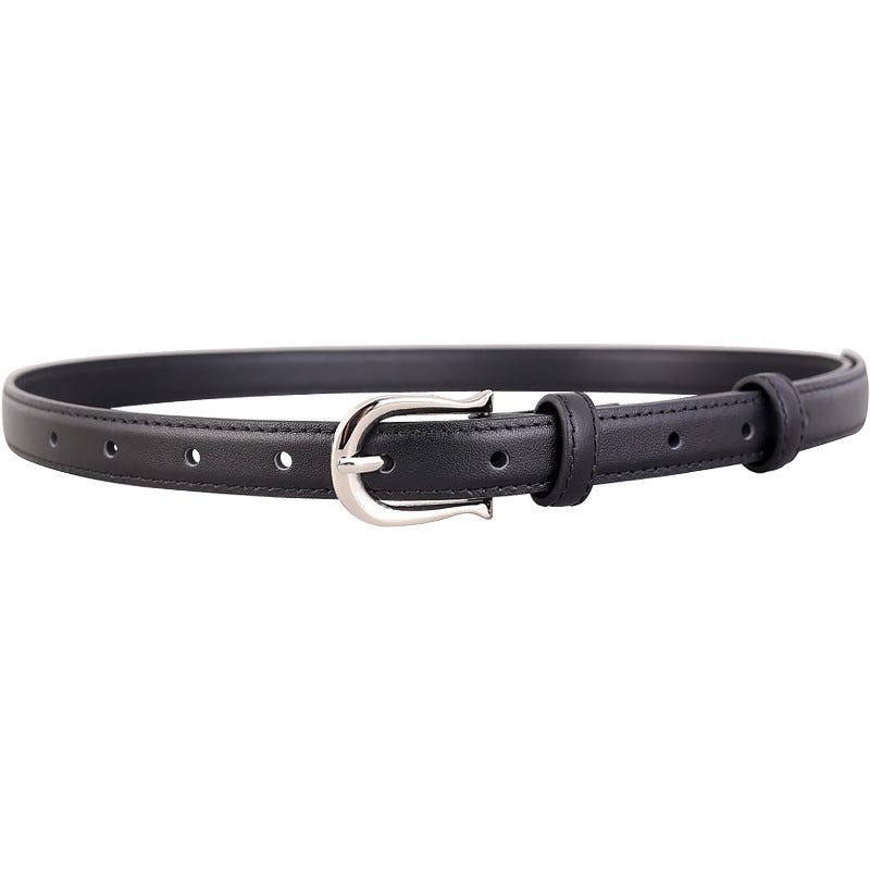 Leather Skinny Belt with Silver Buckle - Lilixa.store