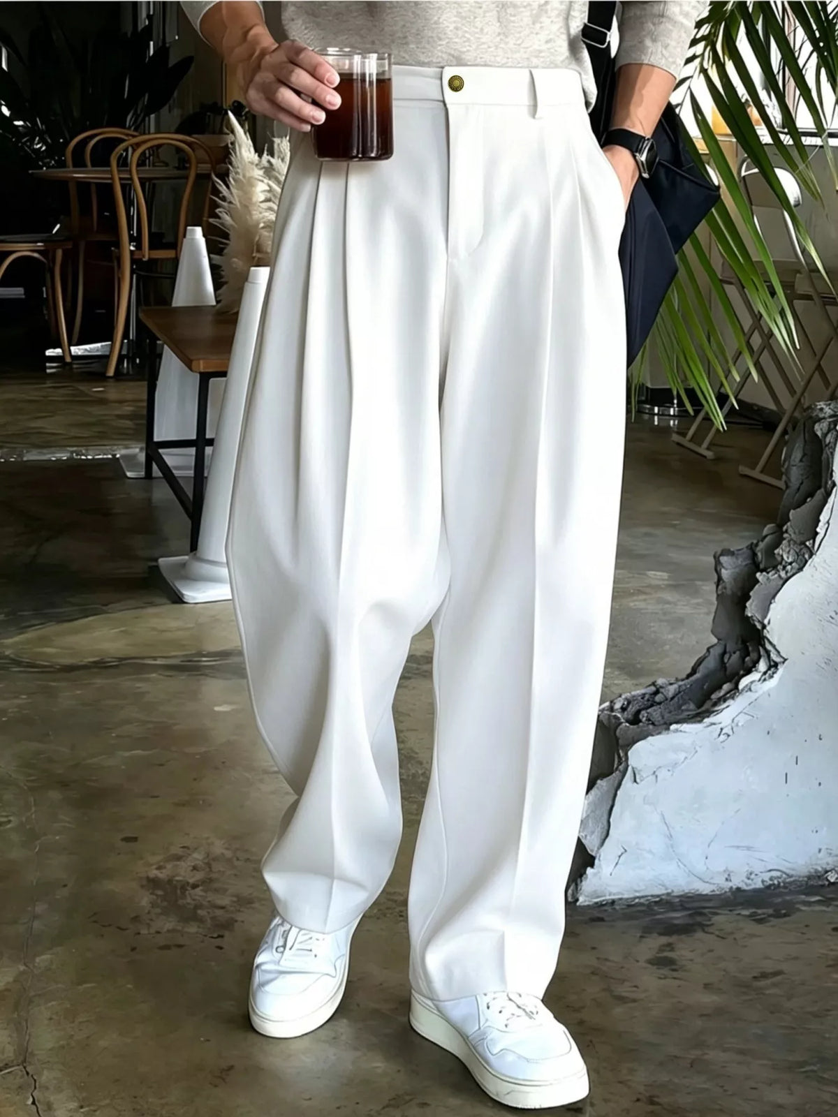 Men's High-Waisted Pleated Wide-Leg Dress Pants