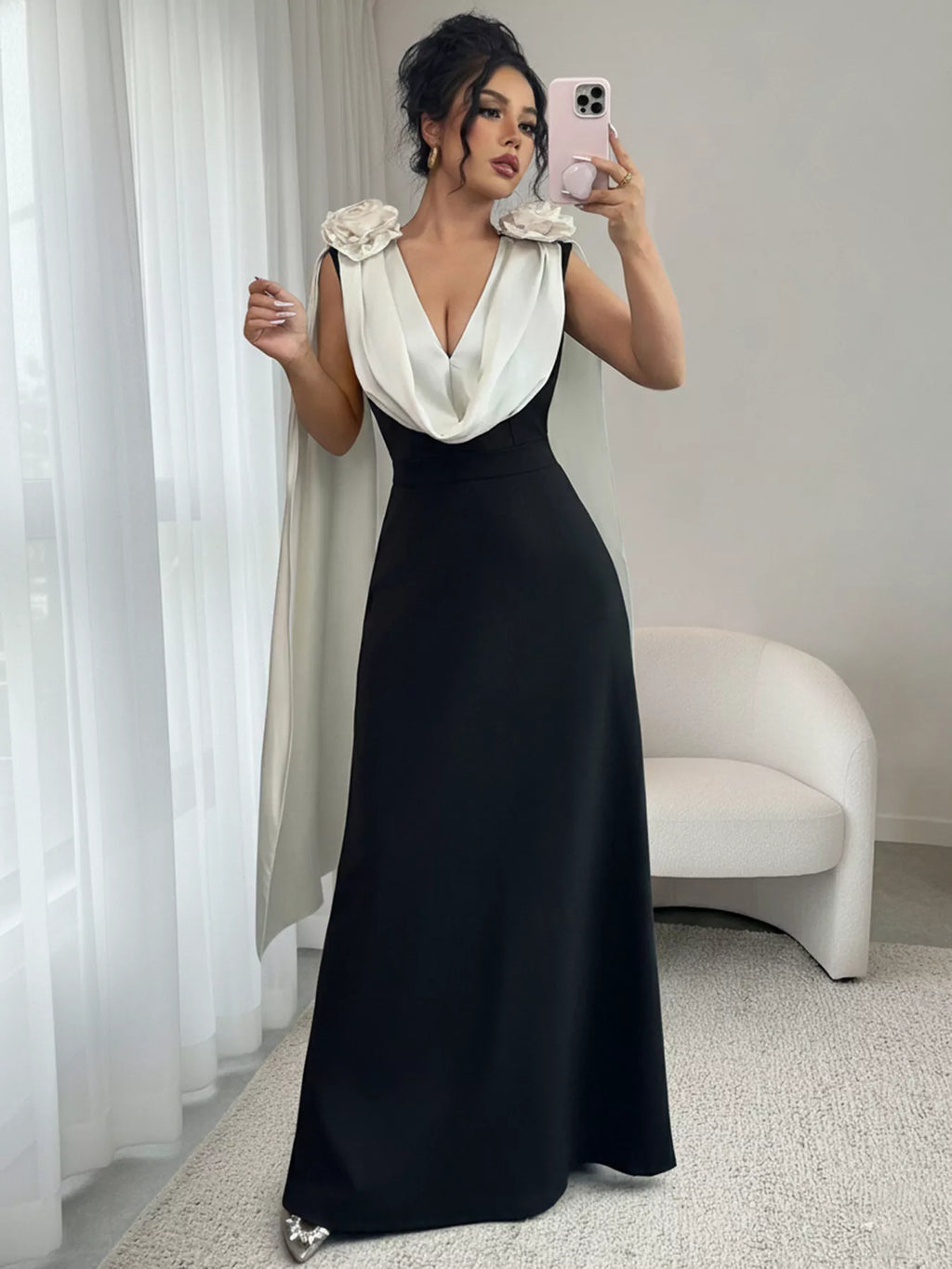 Floral Applique Two Tone Maxi Dress - Lilixa.store