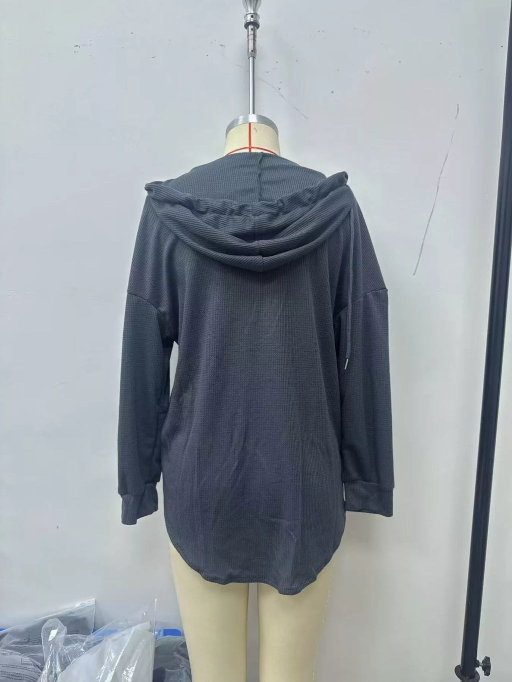 Drawstring Waffle Knit Hoodie - Lilixa.store