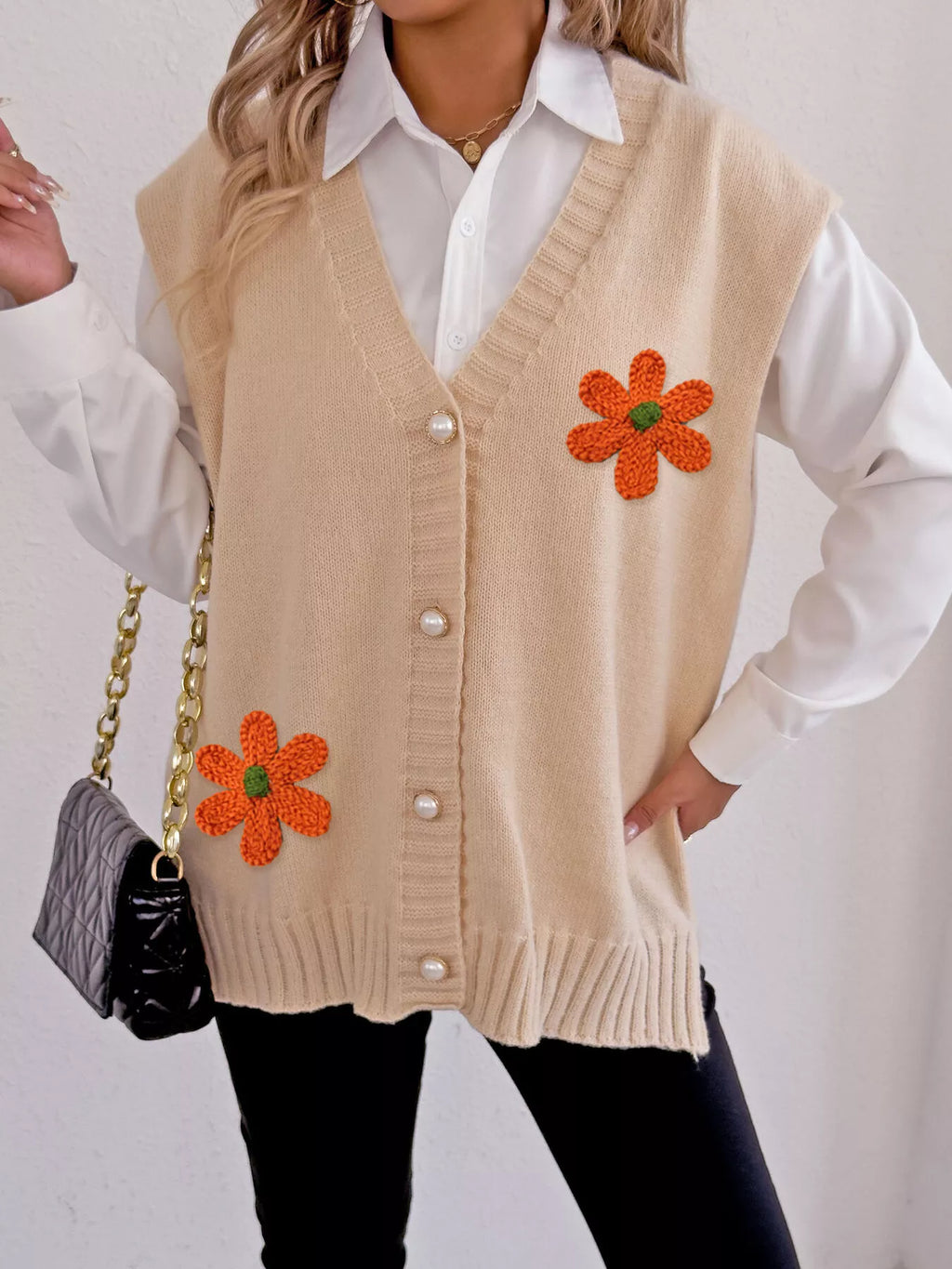 Flower V-Neck Sleeveless Cardigan - Lilixa.store