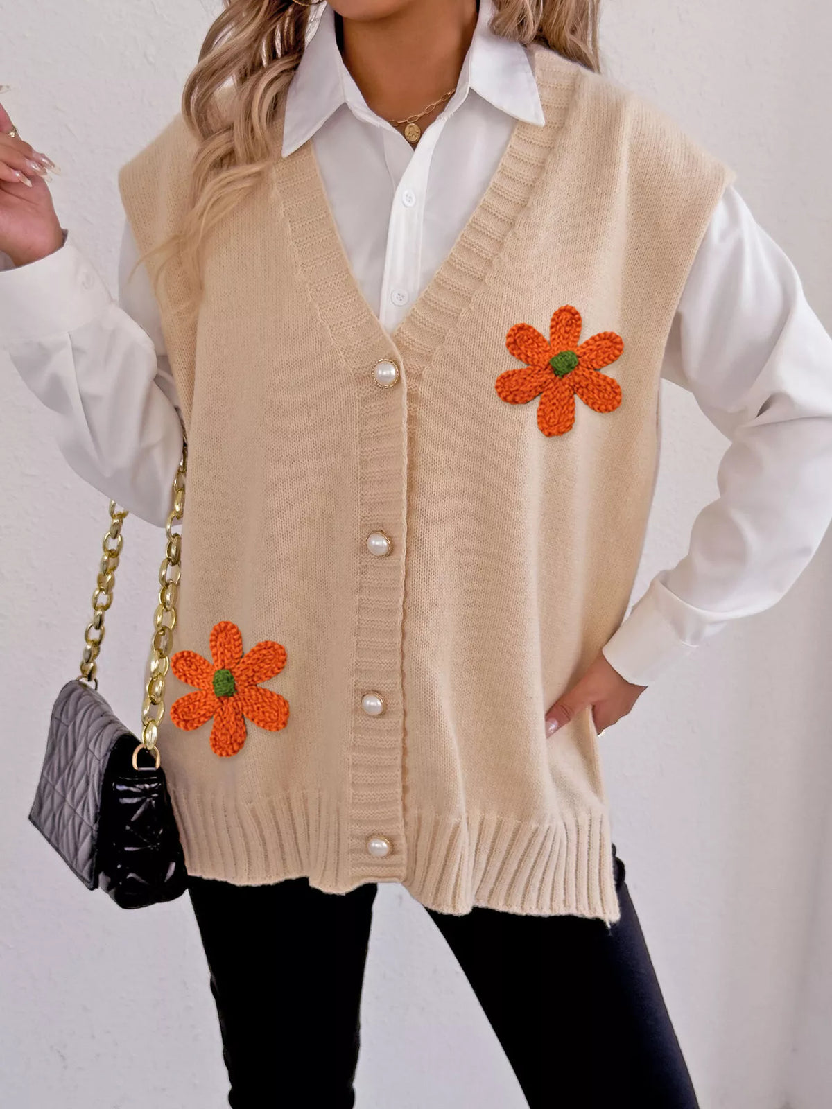 Flower V-Neck Sleeveless Cardigan - Lilixa.store