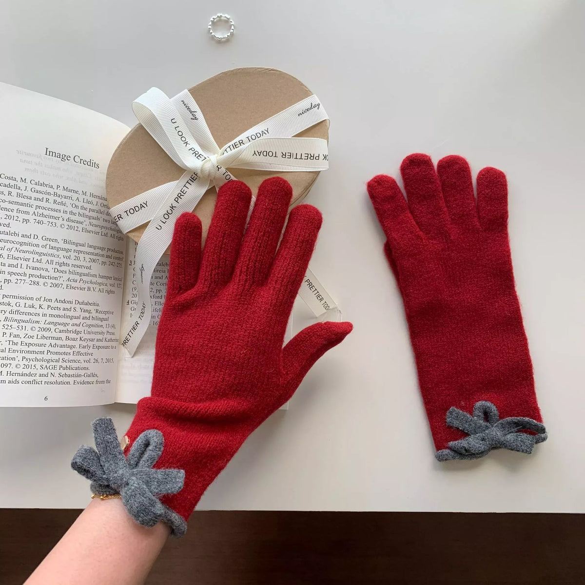 Bow-Decorated Knit Gloves - Lilixa.store