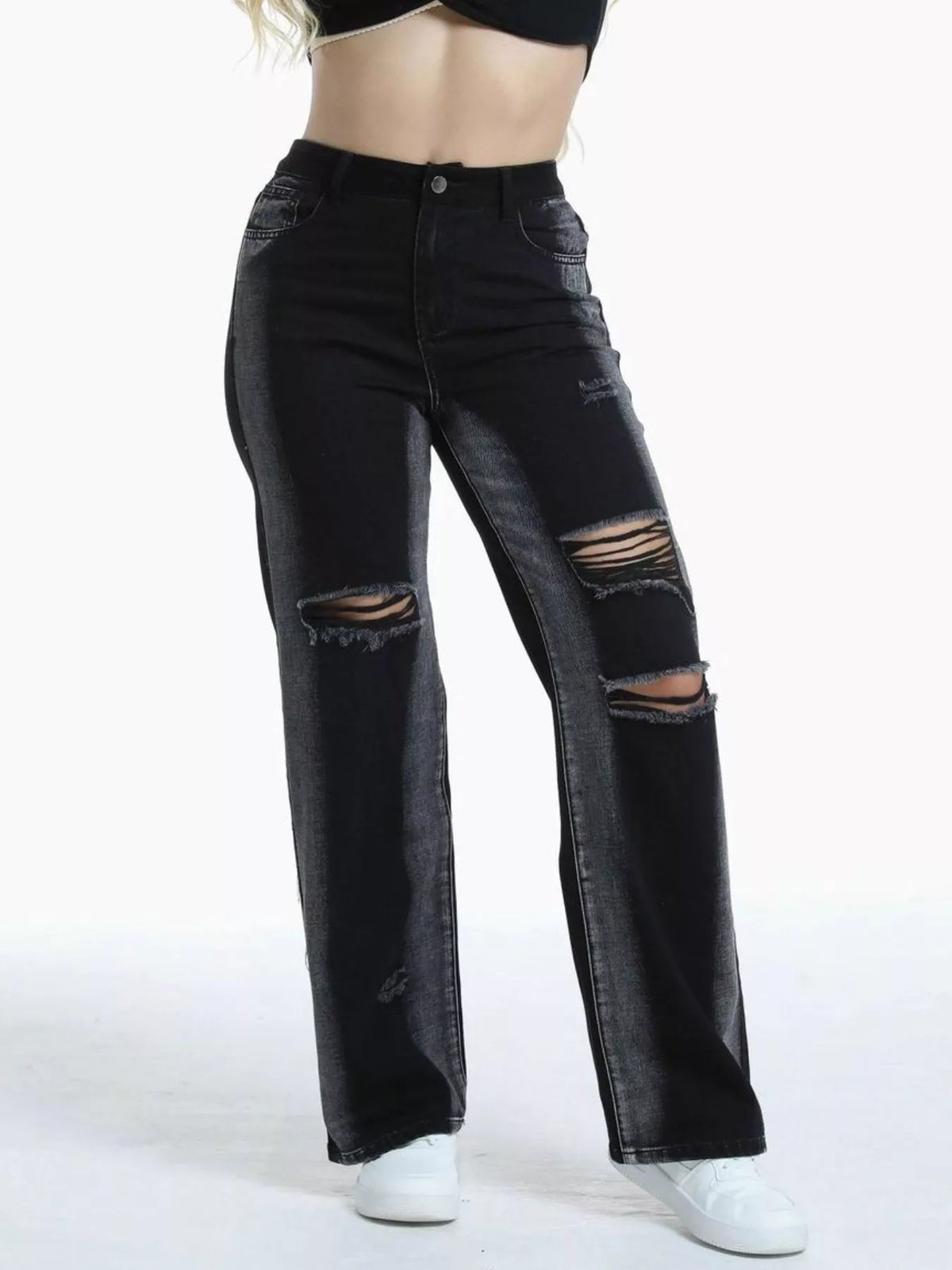 Distressed Wide-Leg Jeans