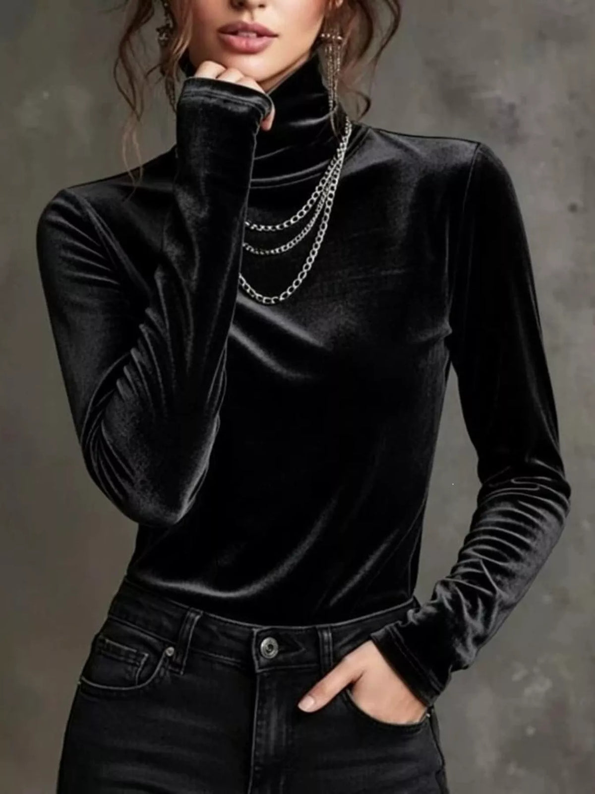 Full Size Velvet Turtleneck Long Sleeve T-Shirt Plus Size