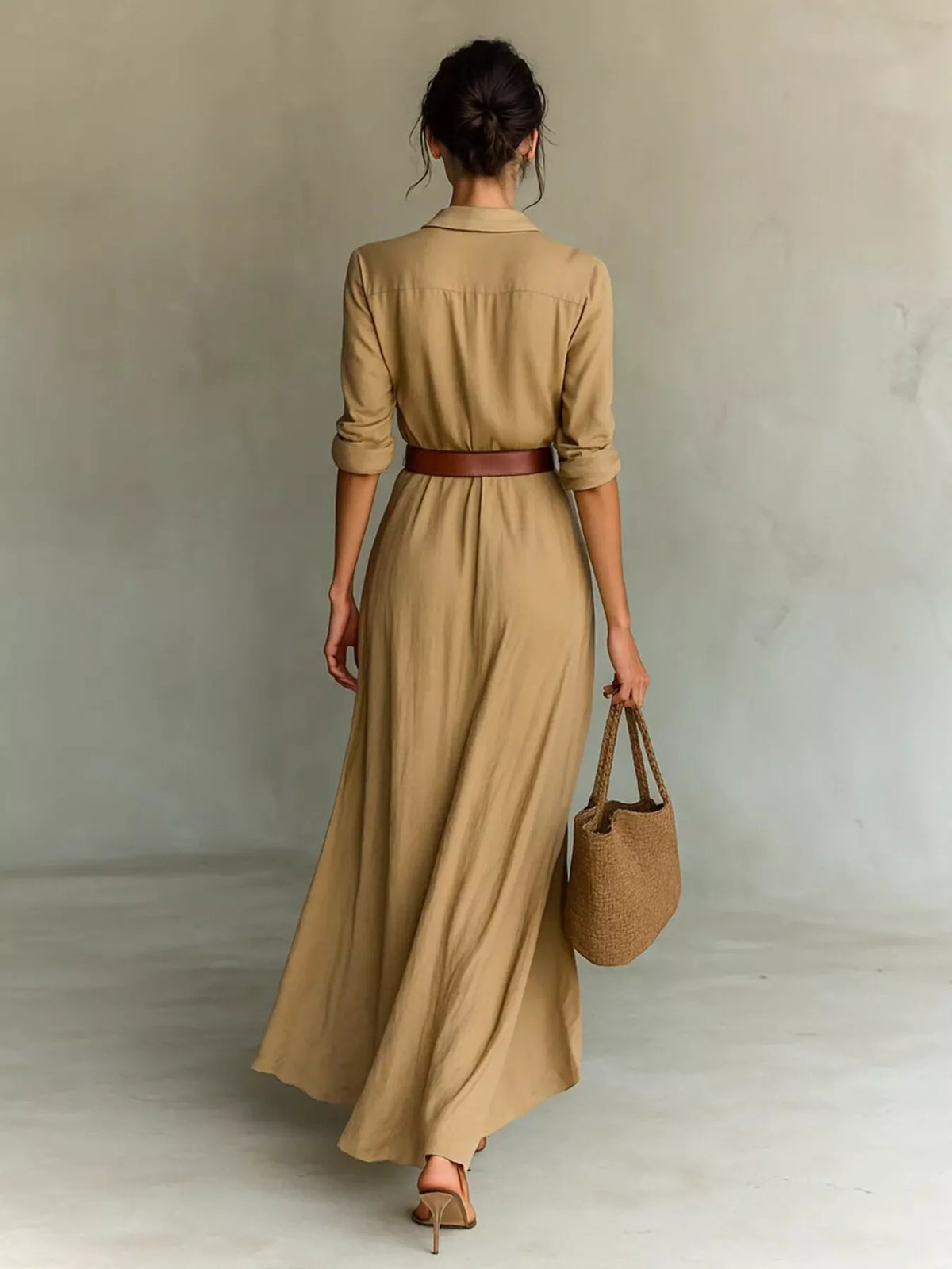 Button Front Long-Sleeve Shirt Maxi Dress