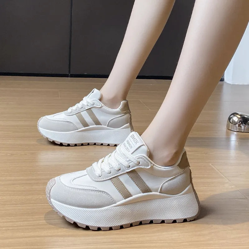 Side Striped Lace Up Platform Athletic Sneakers - Lilixa.store