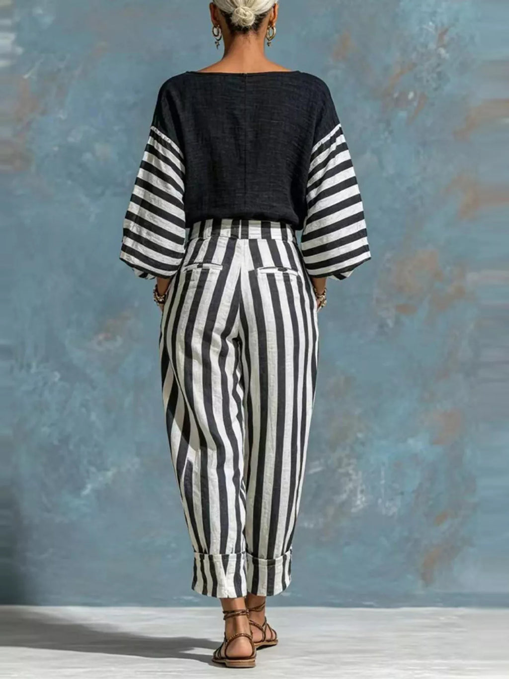 Striped Long Sleeve Top and Pants Set - Lilixa.store