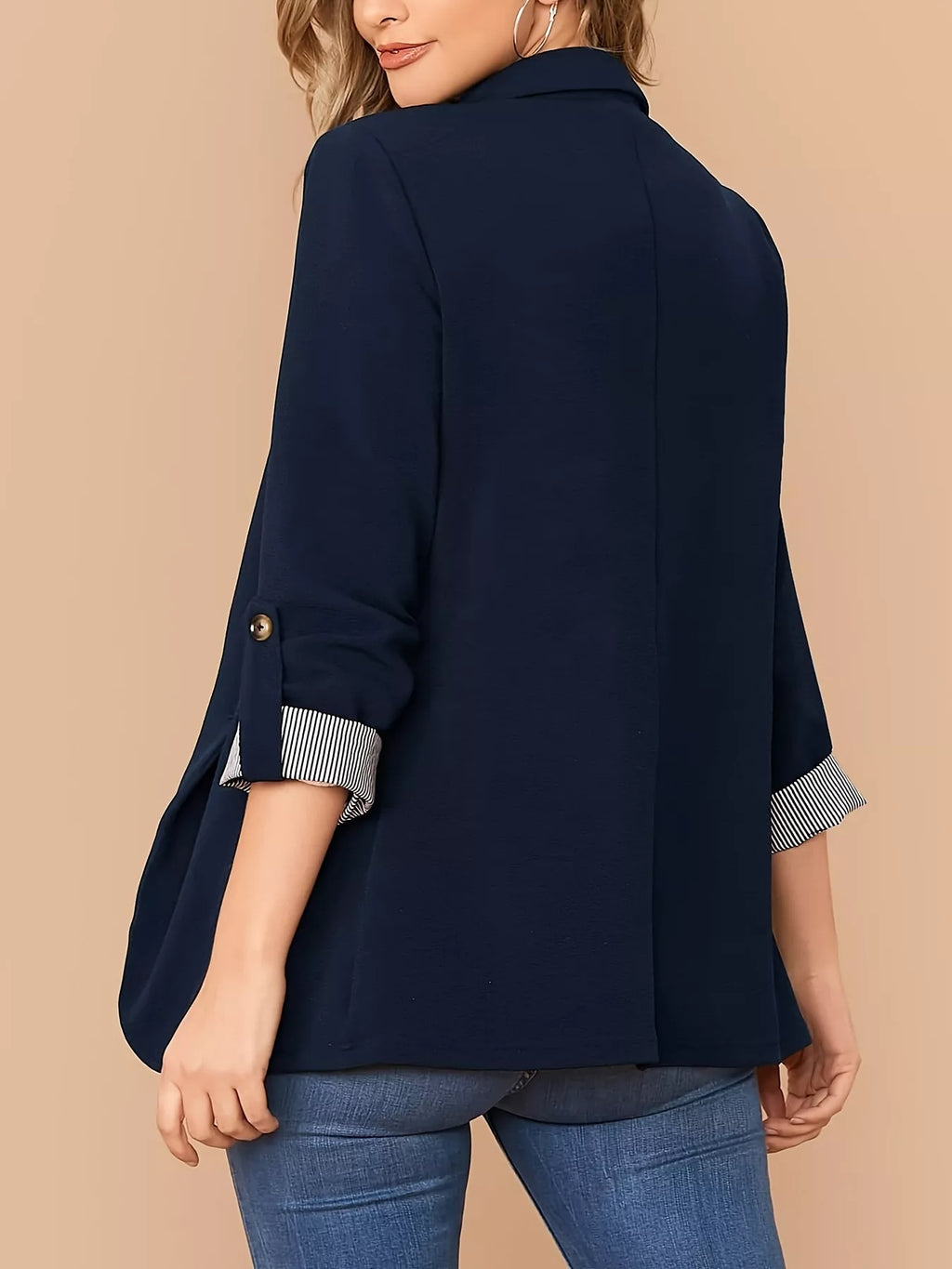 One Button Roll-Up Sleeve Blazer - Lilixa.store