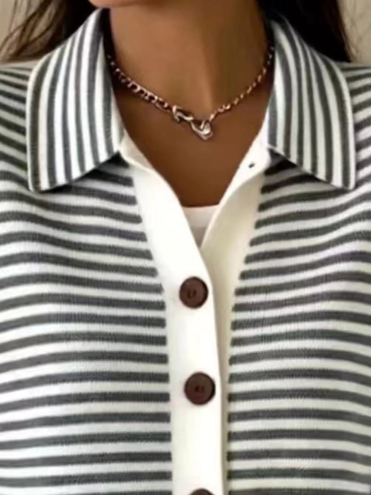 Full Size Striped Button-Down Knit Cardigan Plus Size - Lilixa.store
